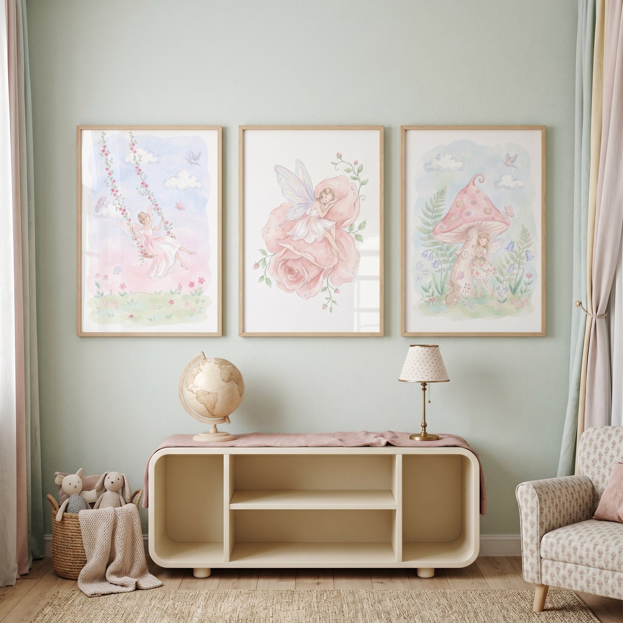 Dreamy Pink Fairy Wall Art Set Of 3 - Whimsical Fairy Dreams