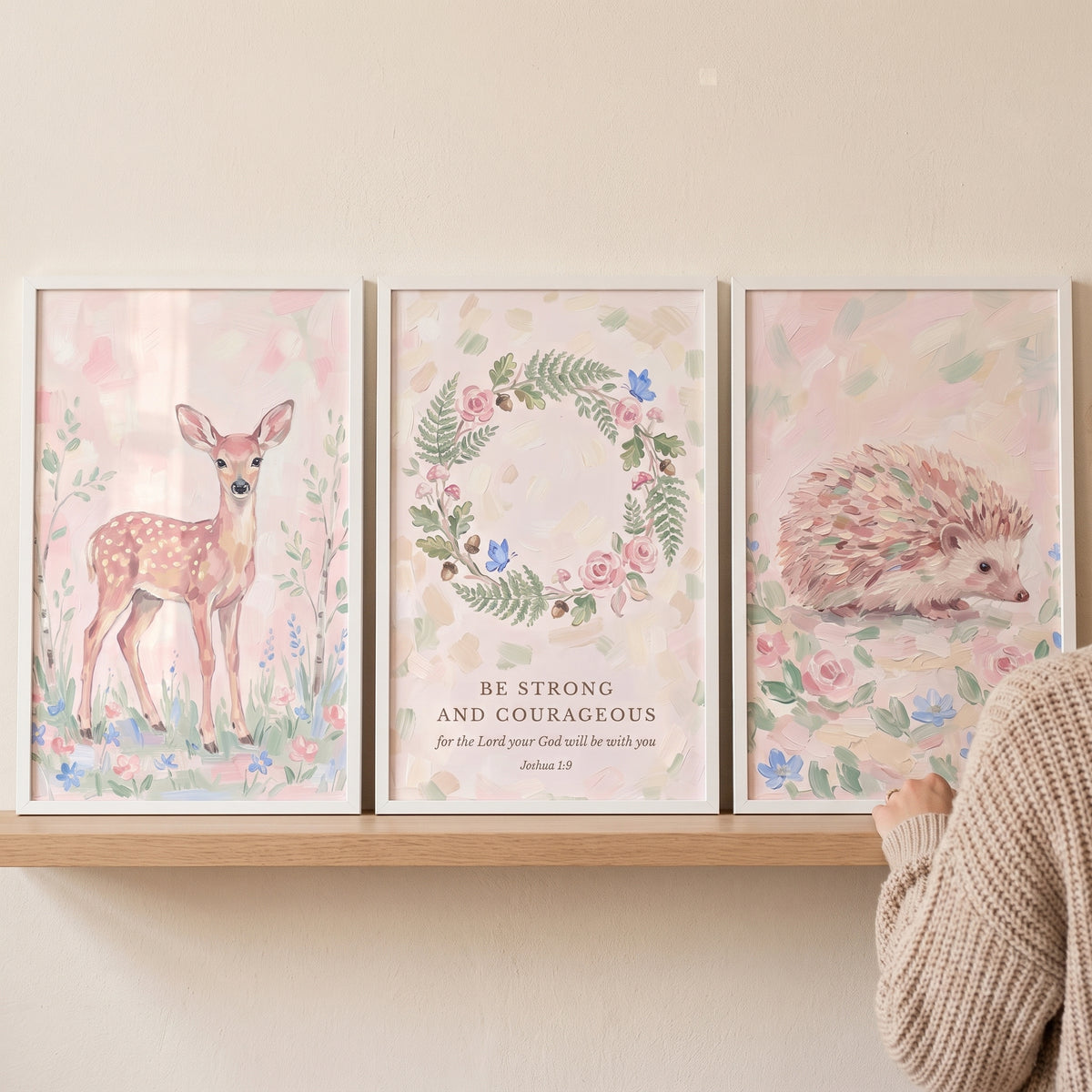 Dreamy Pink Forest Nature Wall Art Set of 3 - Courageous Scripture Art