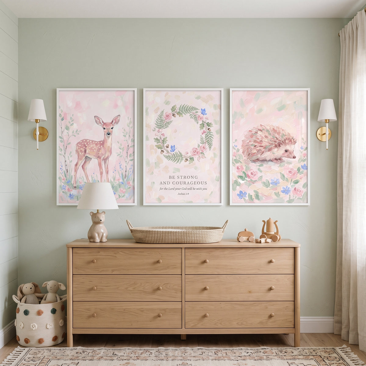 Dreamy Pink Forest Nature Wall Art Set of 3 - Courageous Scripture Art