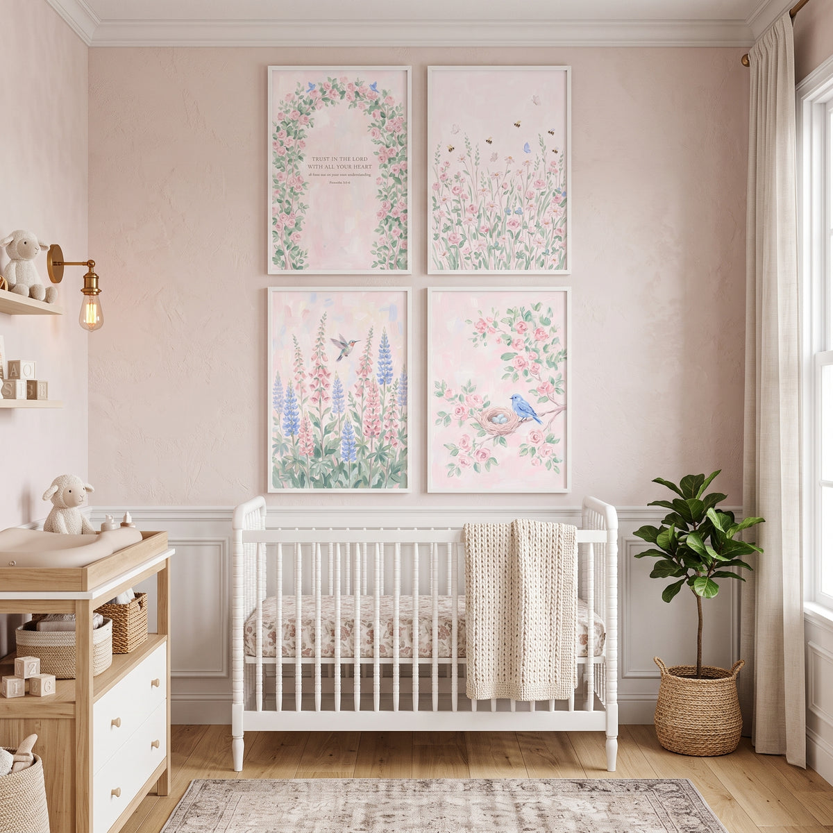 Dreamy Rose Garden Wall Art Set Of 4 - Floral Faith Meadow