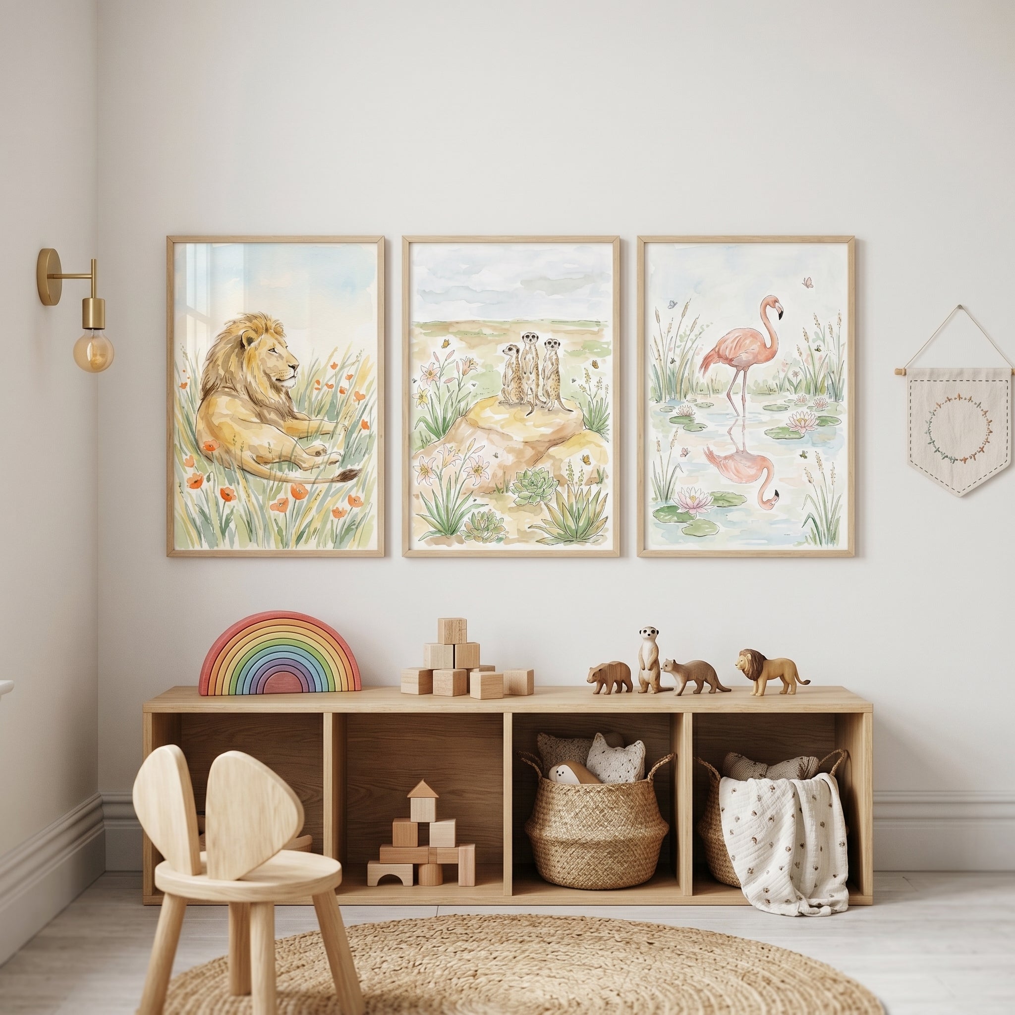 Dreamy Safari Animals Wall Art Set of 3 - Soft Savanna Scenes