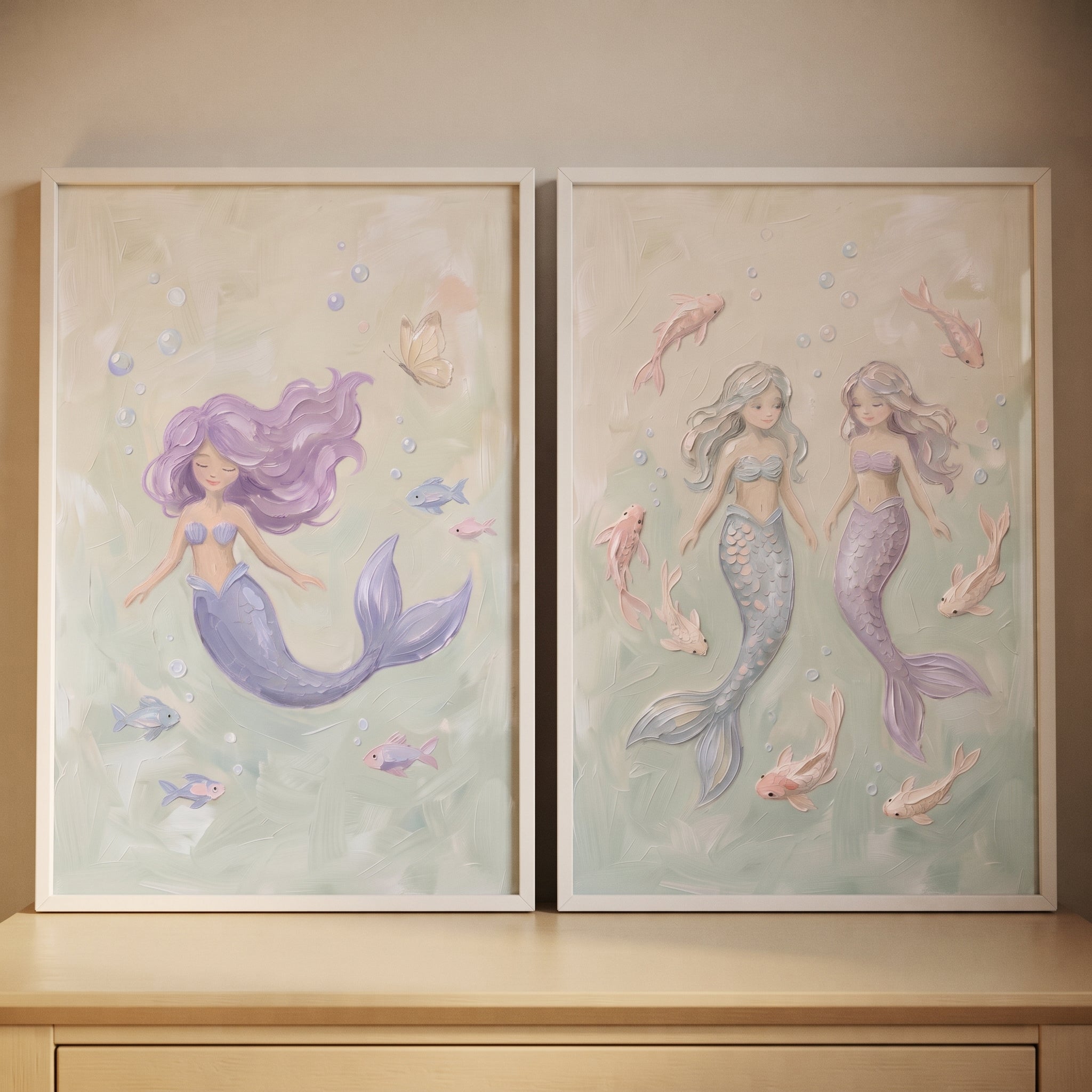 Dreamy Sea Mermaid Wall Art Set of 2 - Magical Mermaid Dreams