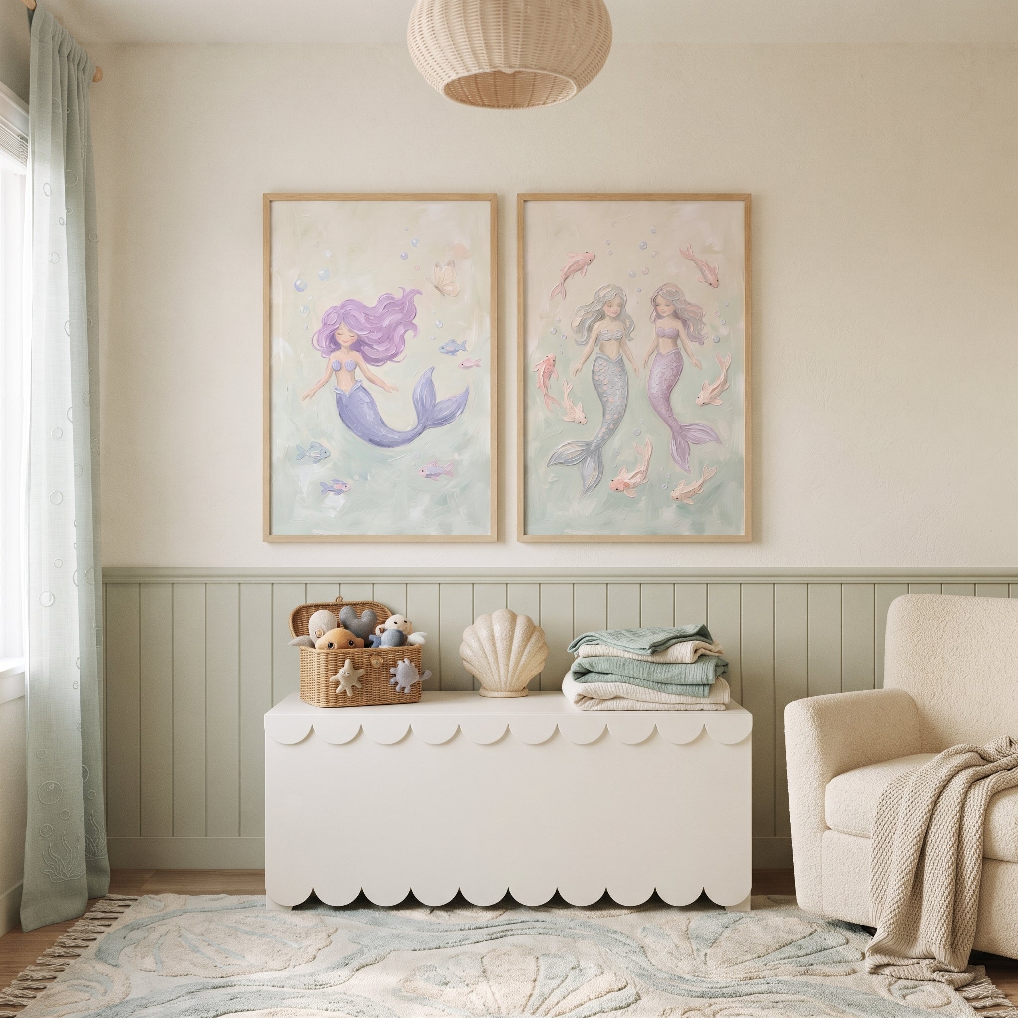 Dreamy Sea Mermaid Wall Art Set of 2 - Magical Mermaid Dreams