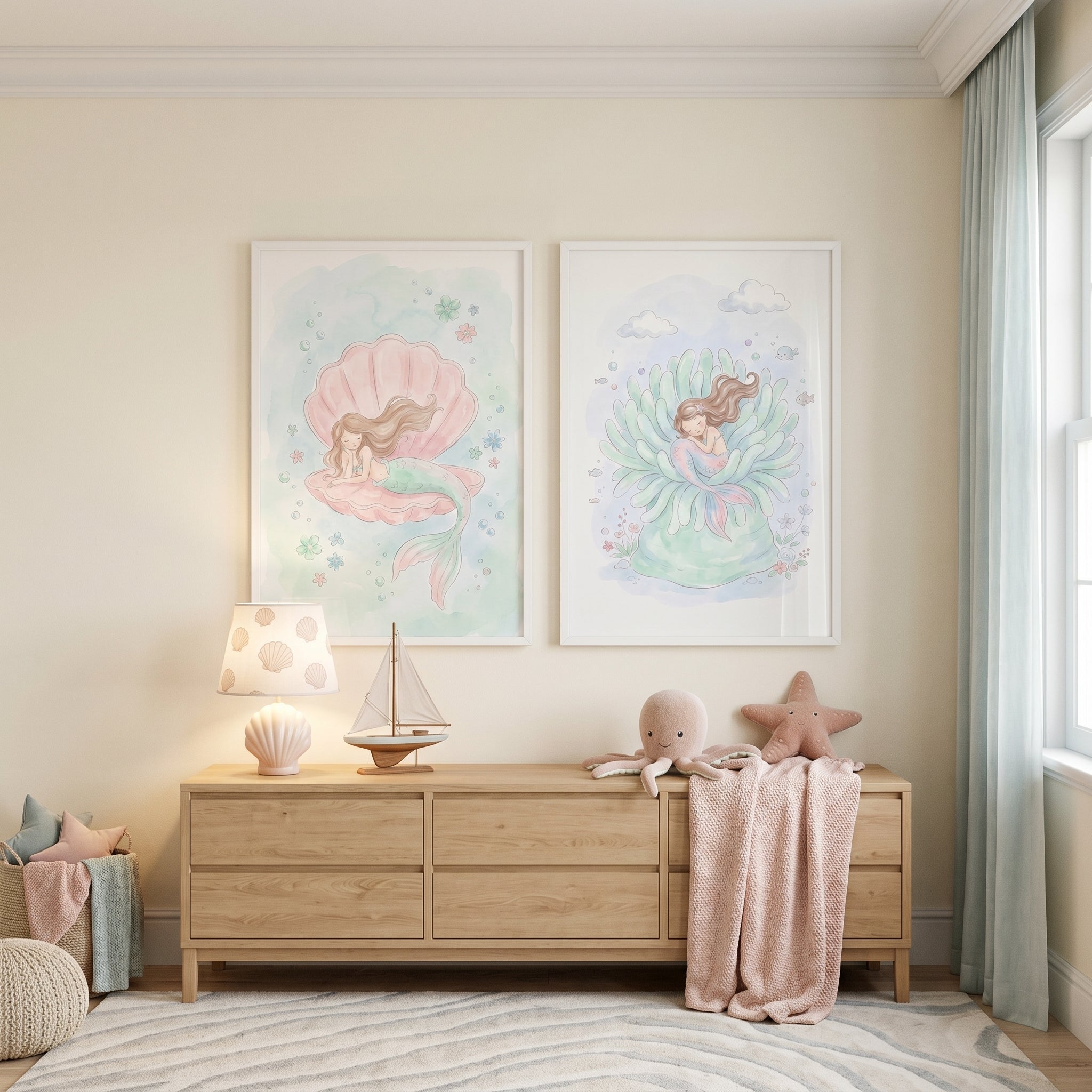 Dreamy Sleeping Mermaid Wall Art Set of 2 - Dreamy Mermaid Slumber