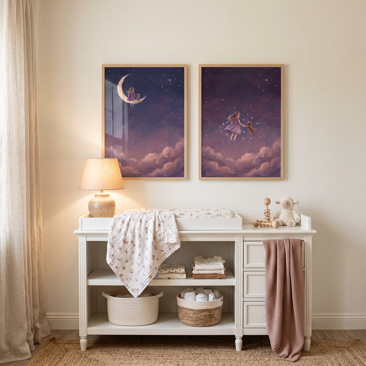 Dreamy Starry Girl Dog Wall Art Set of 2 - Moonbeam Companions