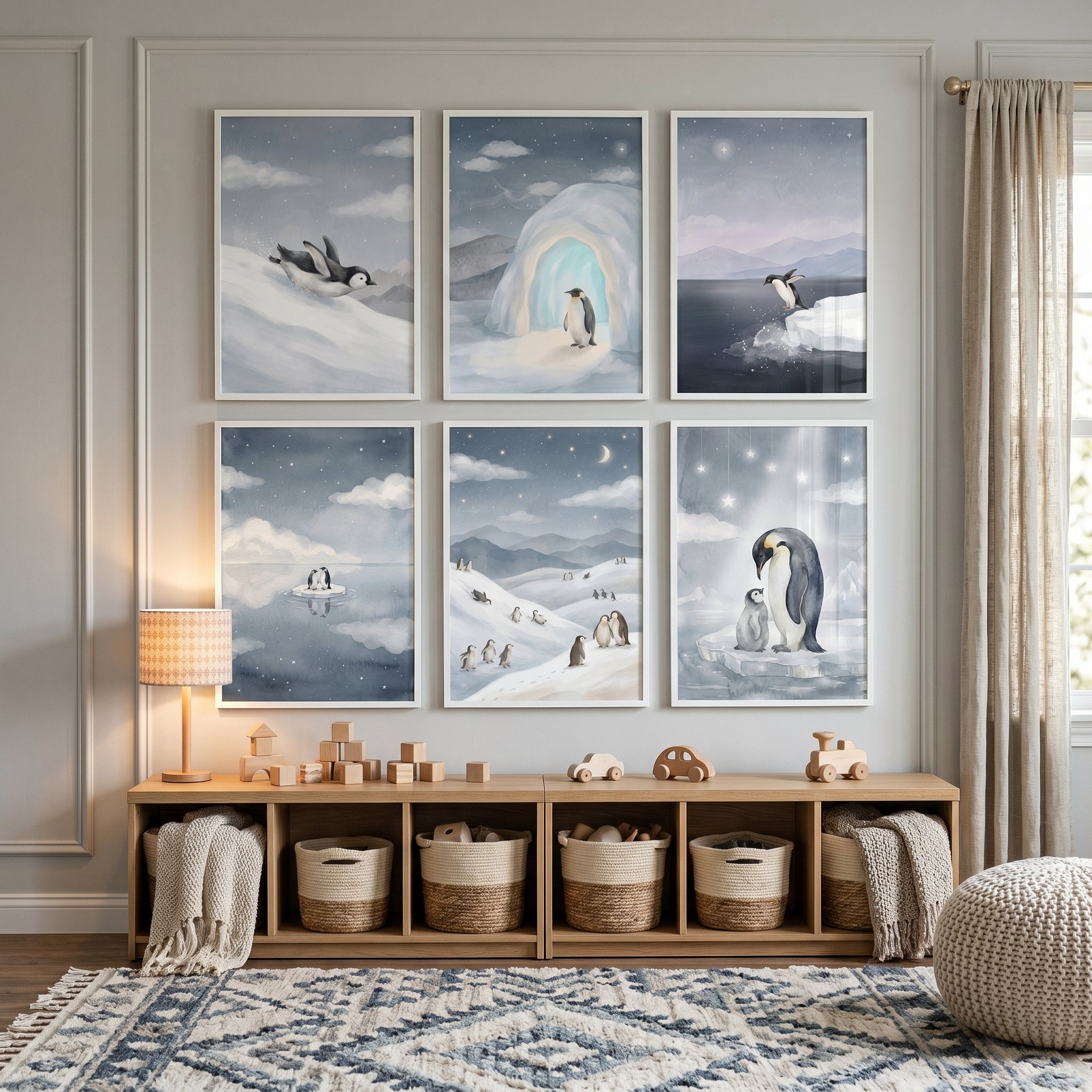 Dreamy Starry Sky Penguin Wall Art Set of 6 - Arctic Penguin Life