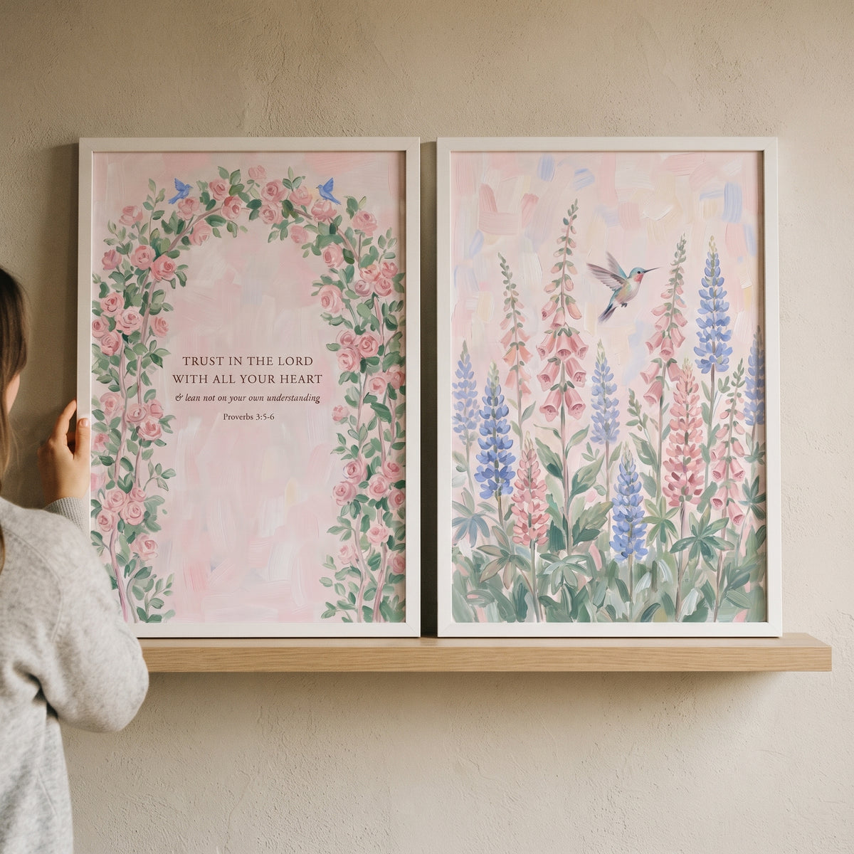 Dreamy Watercolor Garden Birds Wall Art Set of 2 - Faithful Garden Bloom