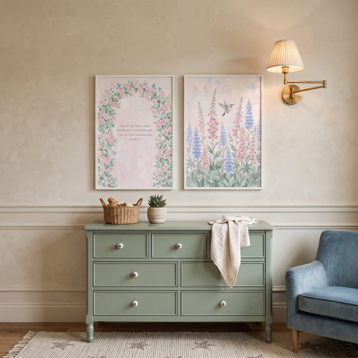 Dreamy Watercolor Garden Birds Wall Art Set of 2 - Faithful Garden Bloom