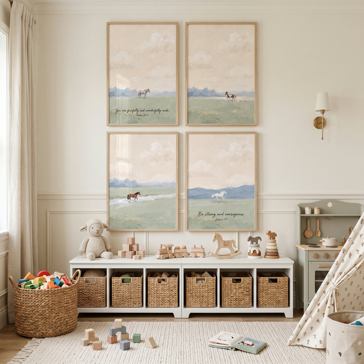 Dreamy Watercolor Pasture Horse Wall Art Set Of 4 - Faithful Equine Prints
