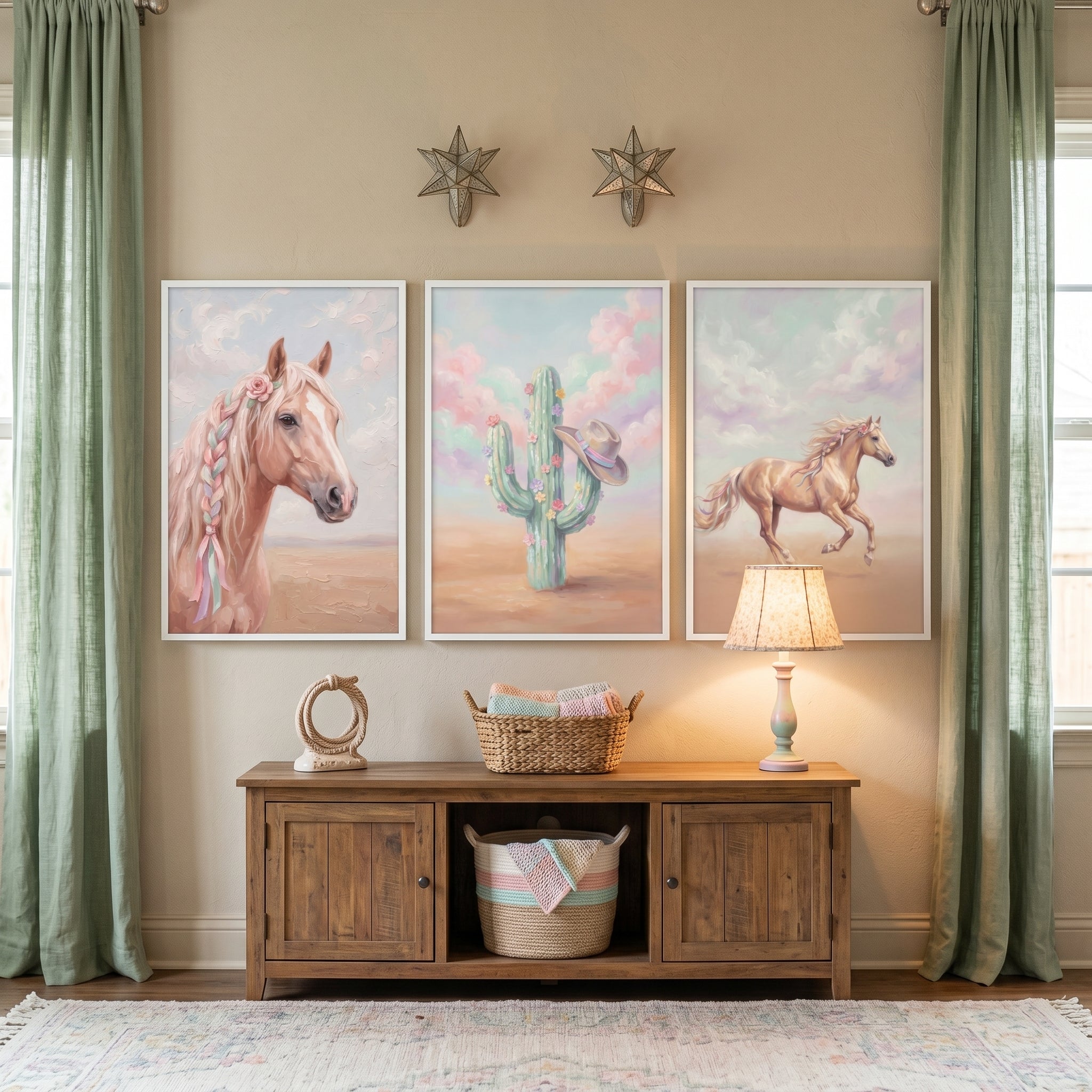 Dreamy Whimsical Cowgirl Wall Art Set of 3 - Whimsical Western Grace