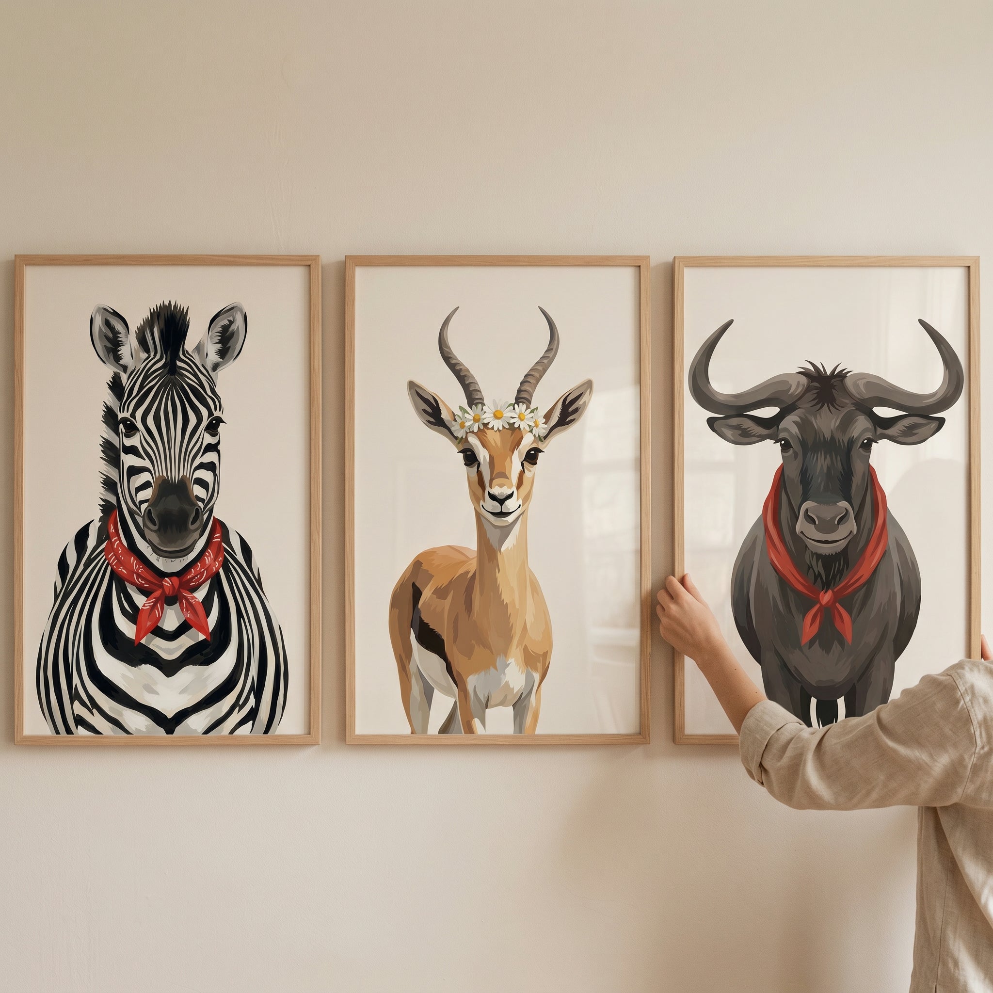 Dressed Up Safari Animal Wall Art Set of 3 - Savannah Style Trio
