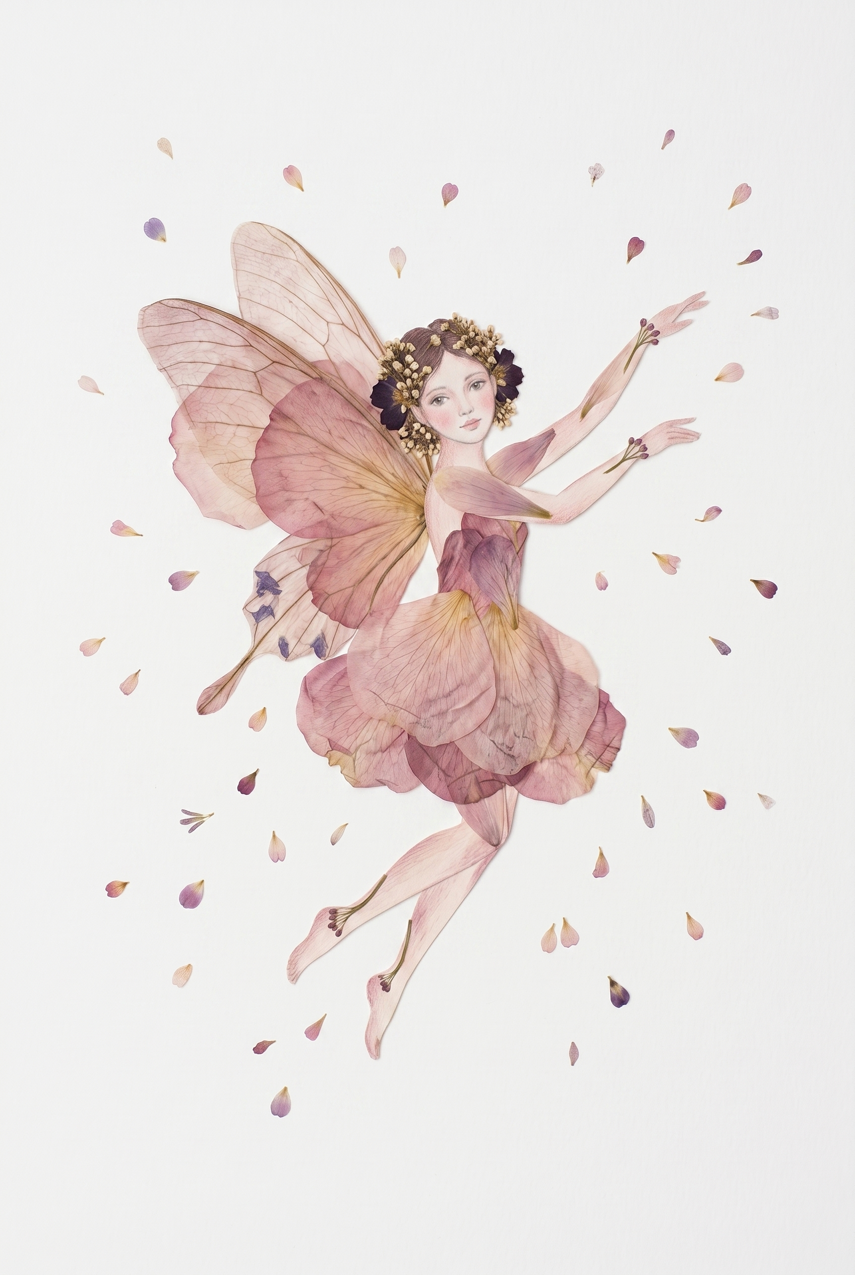 Dried Petal Winged Fairy Wall Art - Floral Petal Fairy