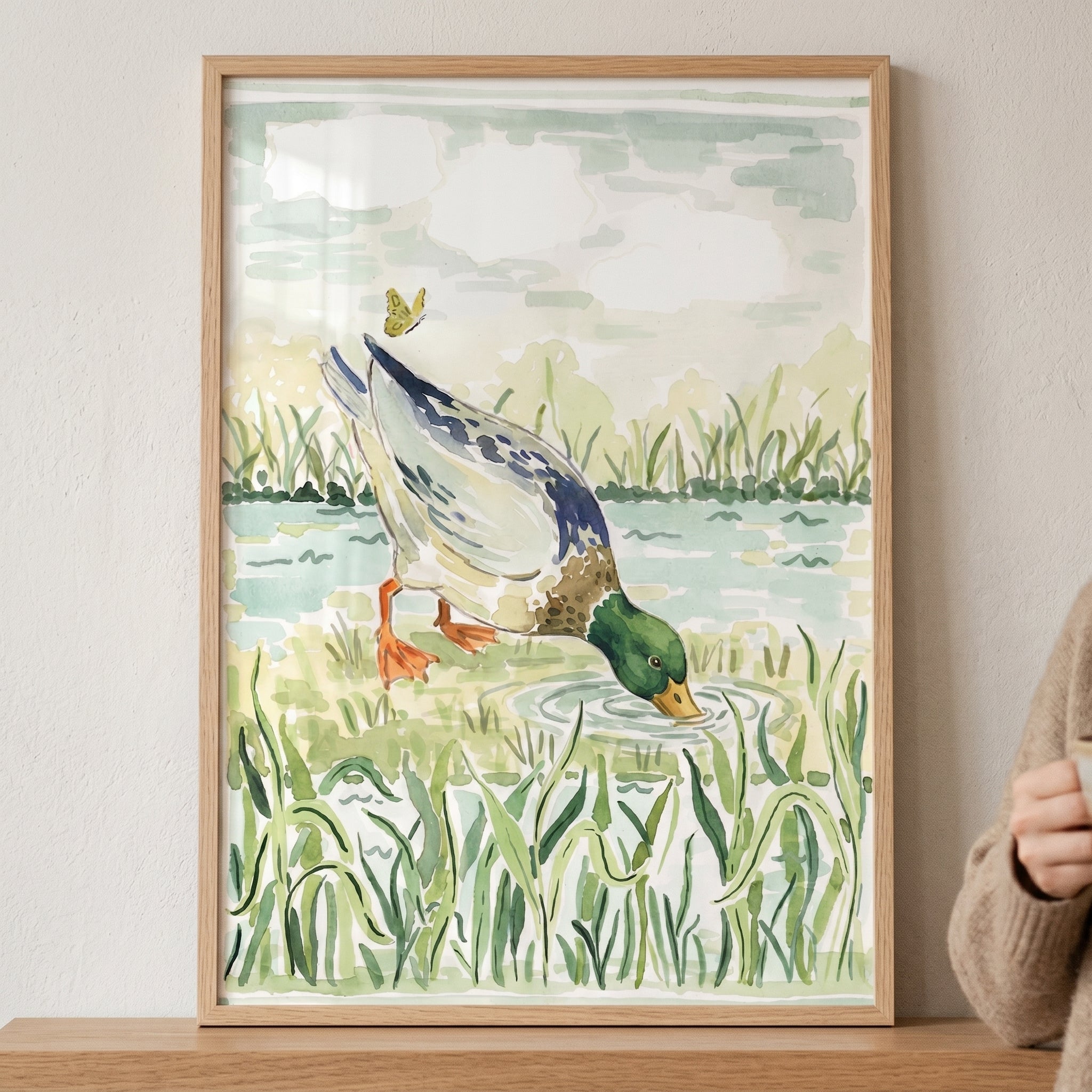 Drinking Green Mallard Duck Wall Art - The Thirsty Mallard