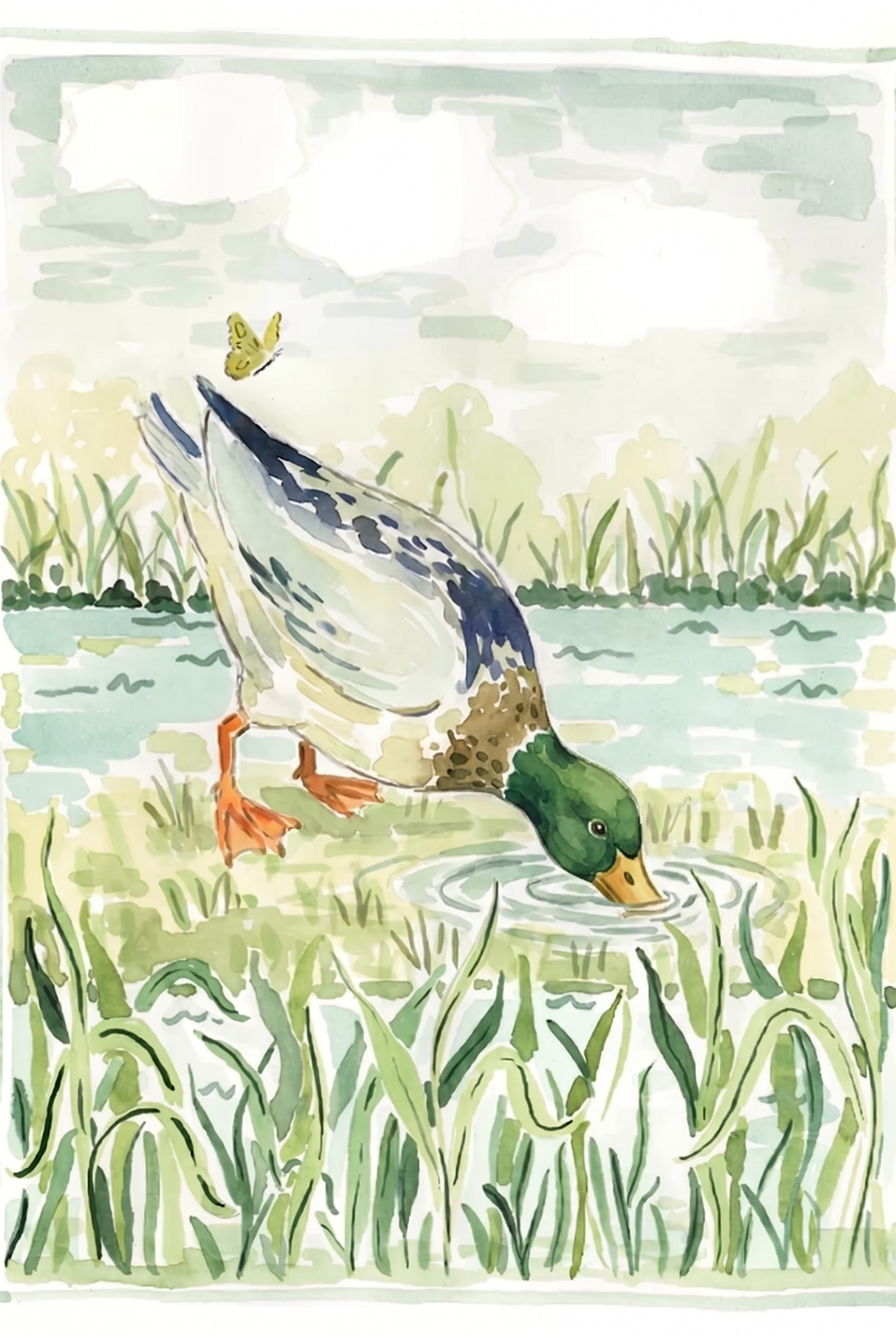 Drinking Green Mallard Duck Wall Art - The Thirsty Mallard