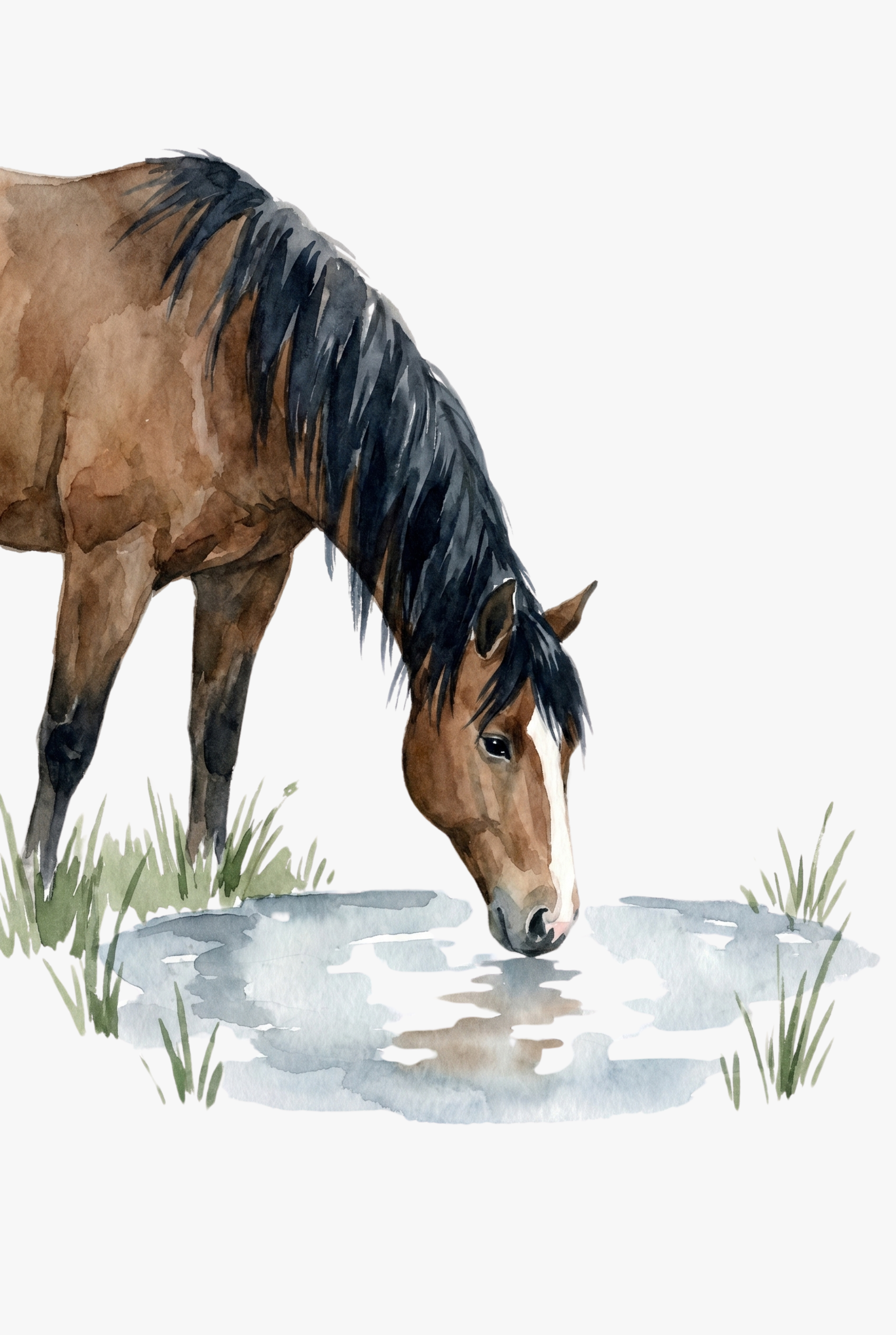 Drinking Water Brown Horse Wall Art - Thirsty Bay Equine
