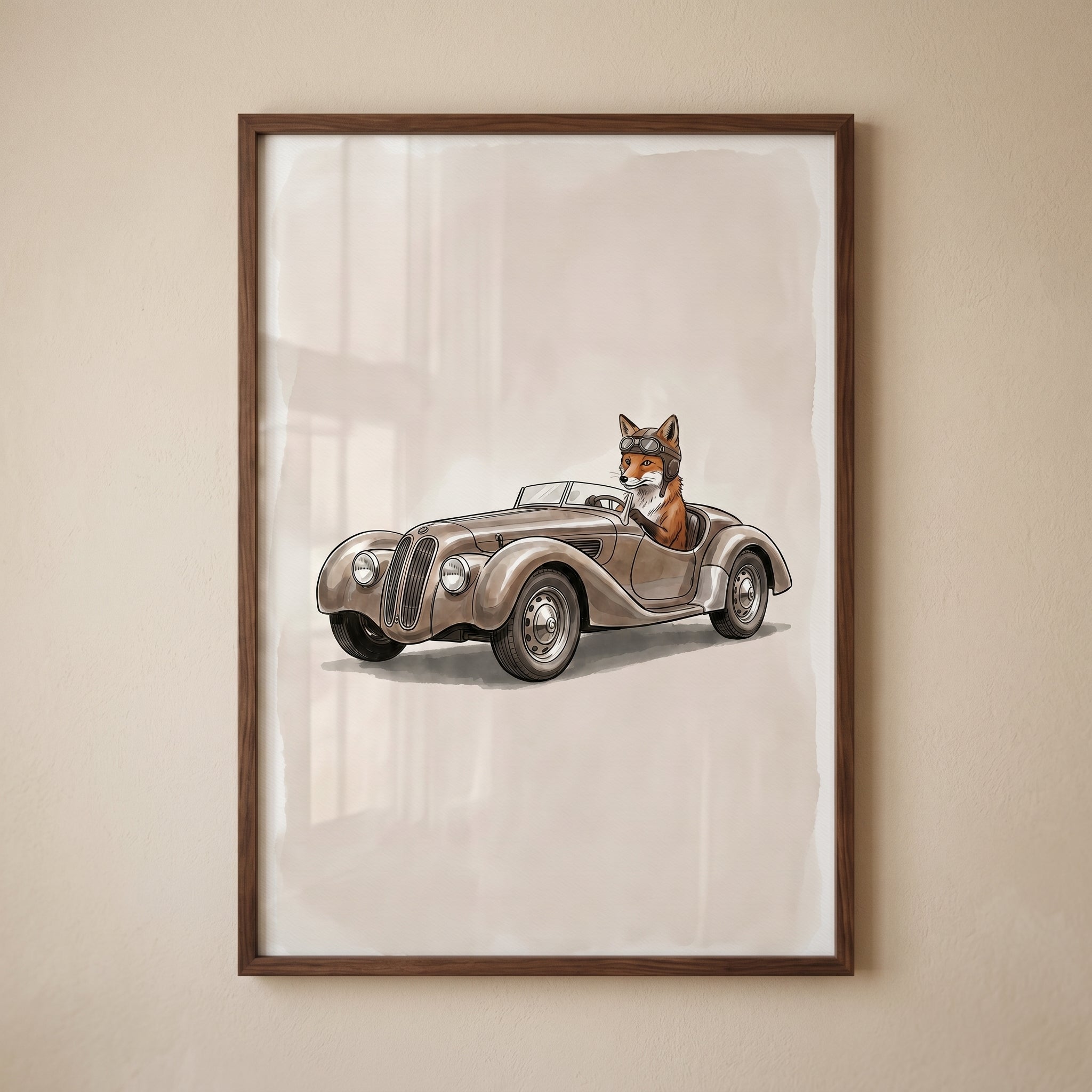 Driving Vintage Car Fox Wall Art - Dapper Fox Driver