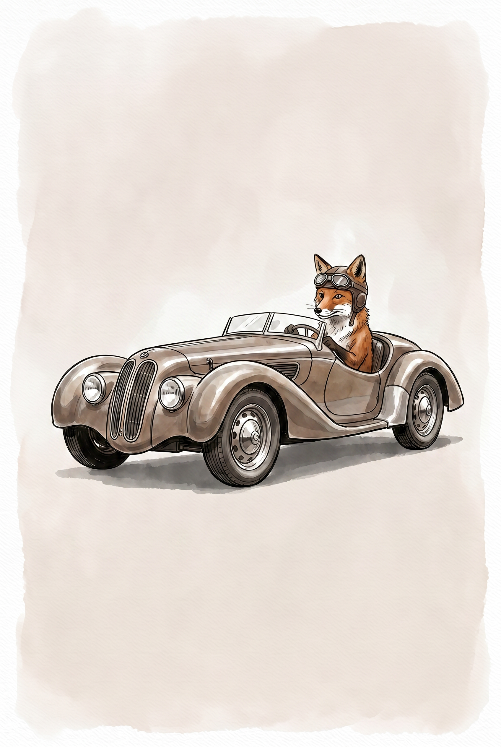 Driving Vintage Car Fox Wall Art - Dapper Fox Driver
