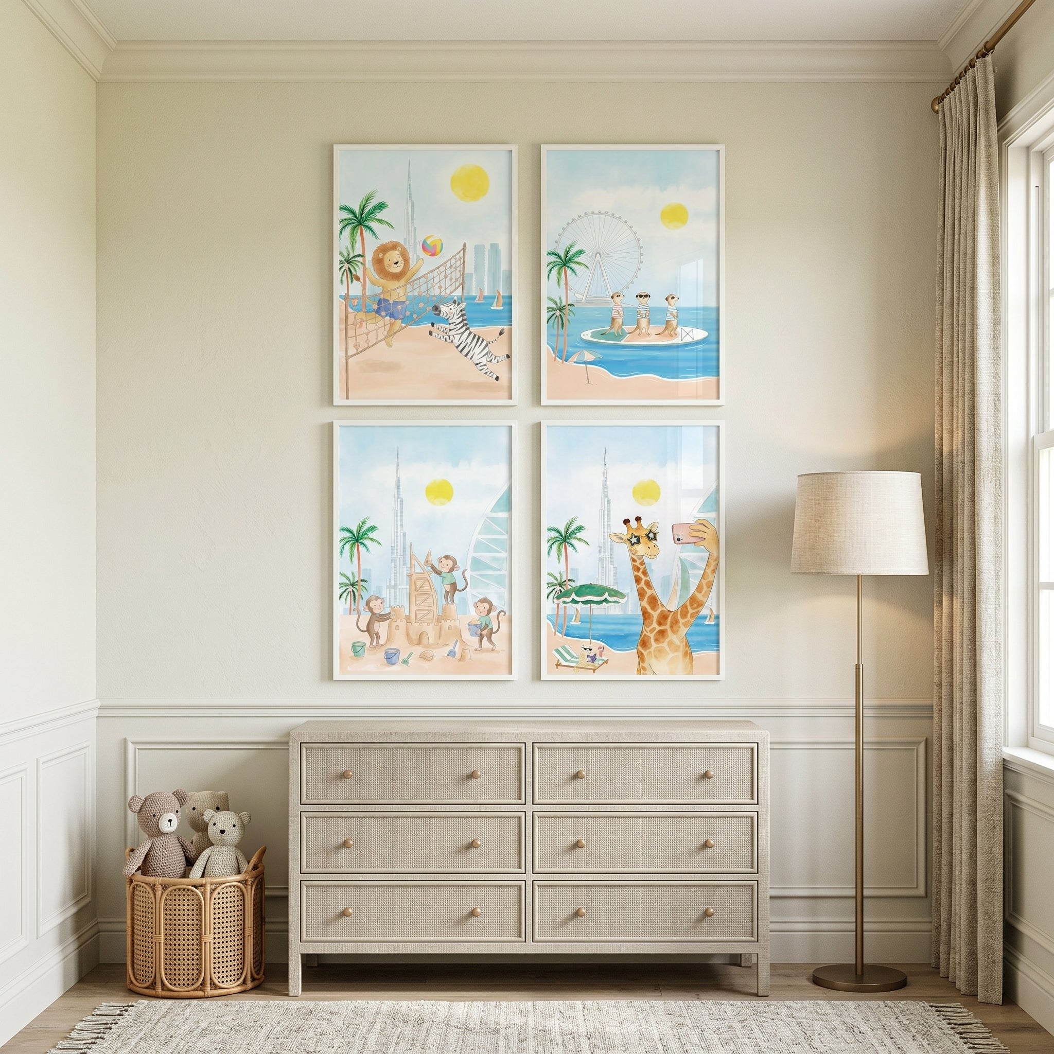 Dubai Beach Animals Wall Art Set of 4 - Coastal Safari Fun