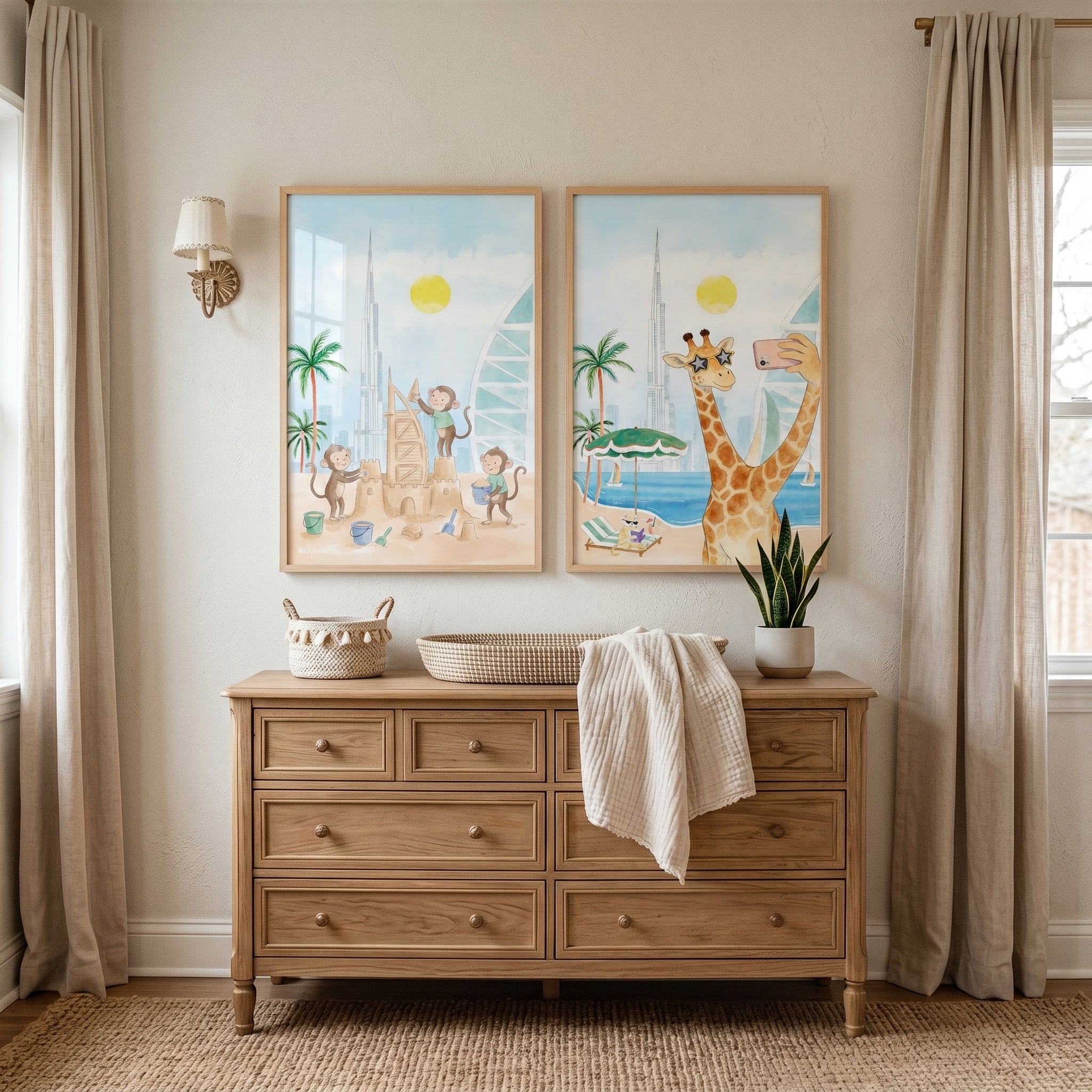 Dubai Beach Safari Animal Wall Art Set Of 2 - Tropical Beach Safari