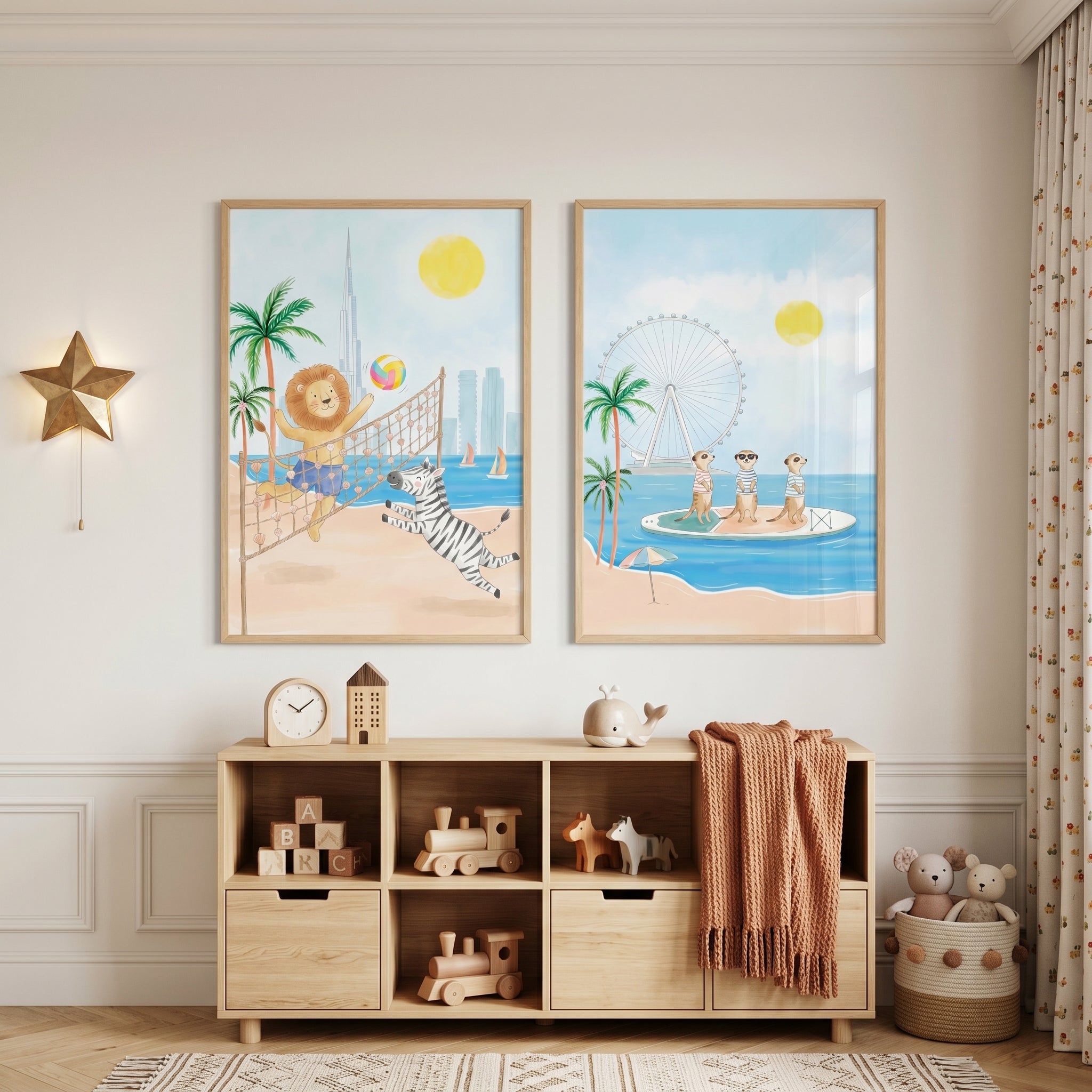 Dubai Safari Animals Wall Art Set Of 2 - Sunny Safari Shores