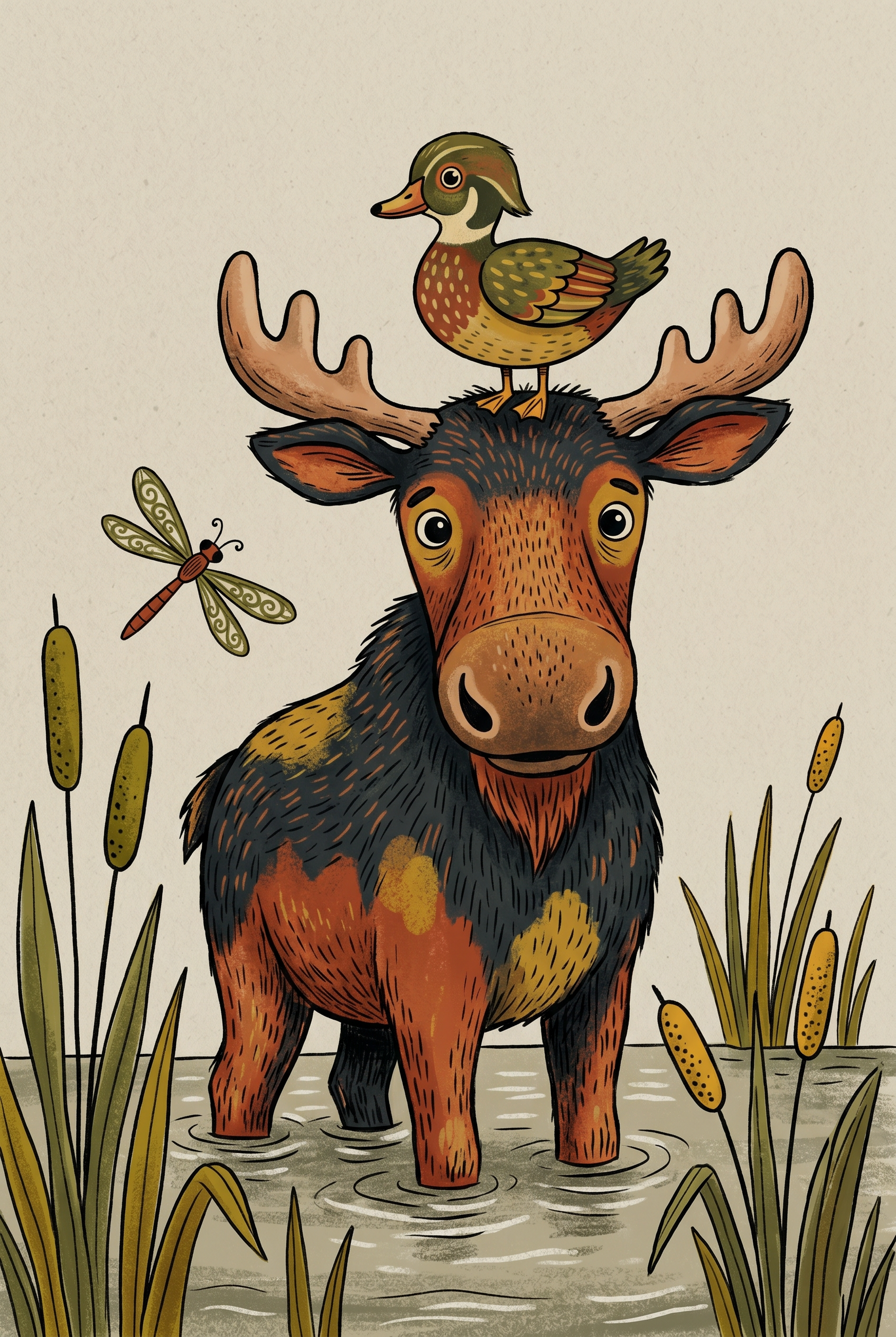 Duck On Head Moose Animals Wall Art - Marshland Mates