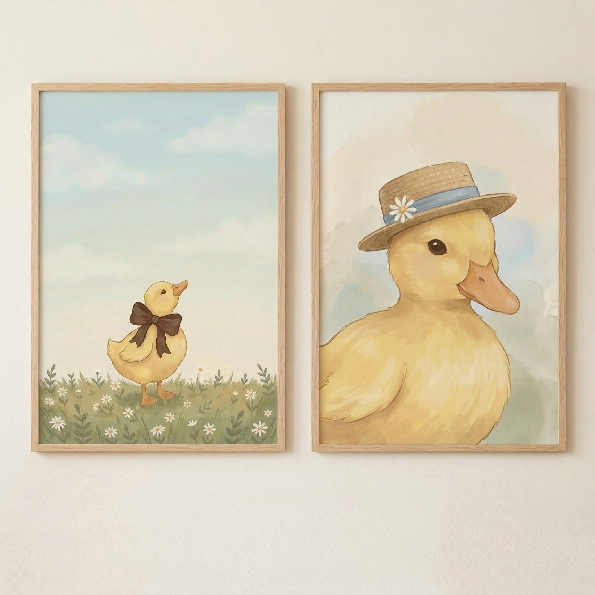 Duckling Kids Room Wall Art Set of 2 - Sweet Spring Duckling