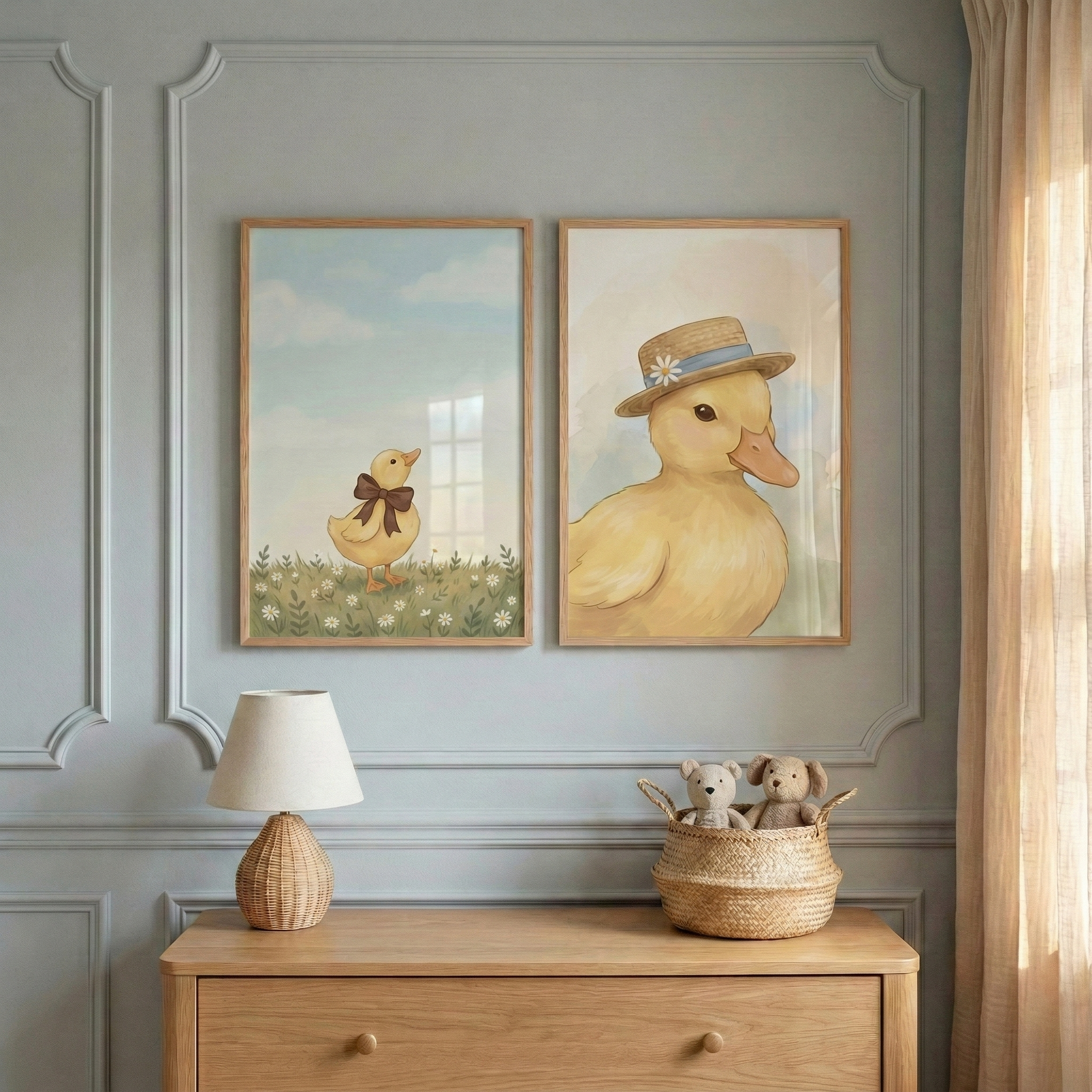Duckling Kids Room Wall Art Set of 2 - Sweet Spring Duckling