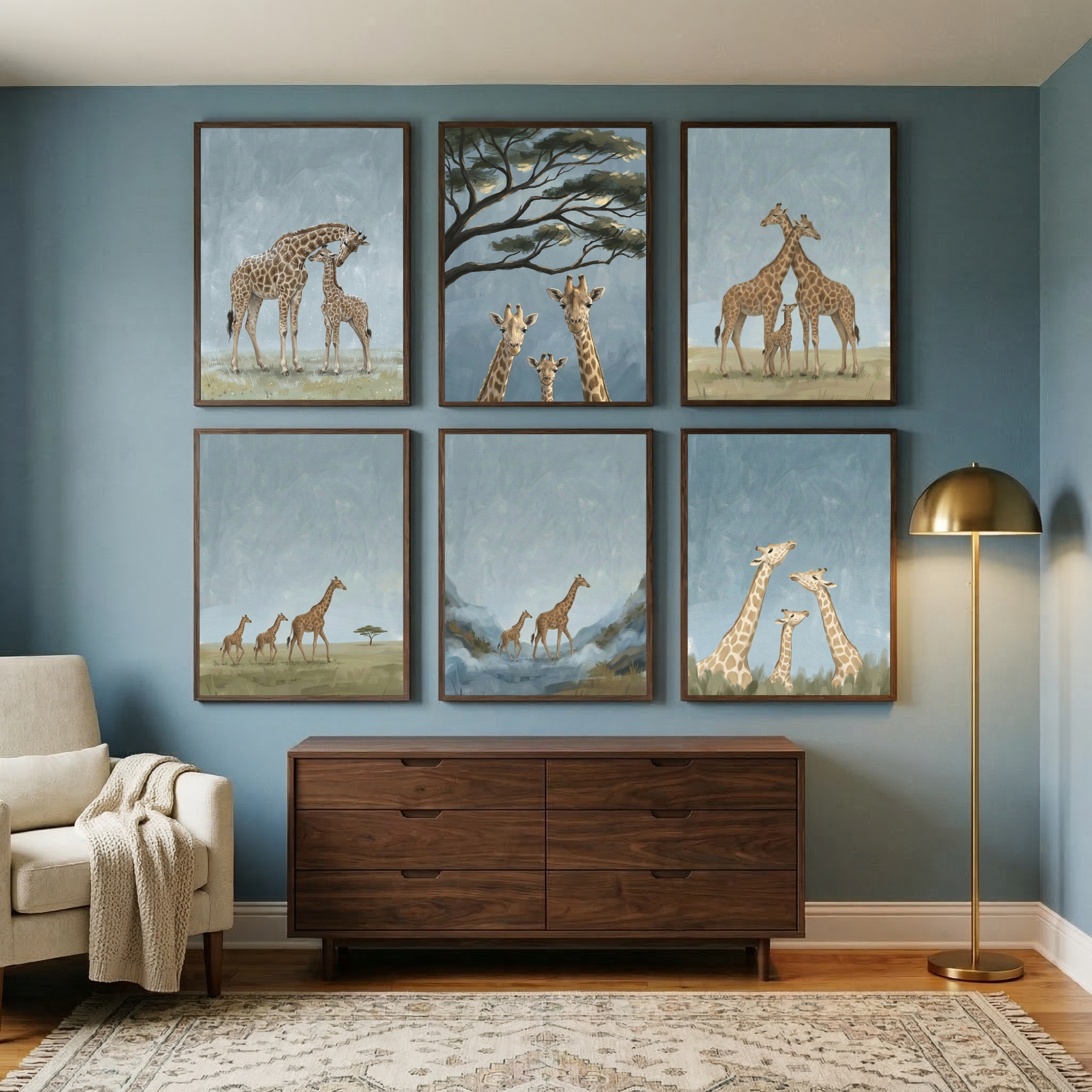 Giraffe Family Wall Art Set of 6 - Serene Savannah Giants