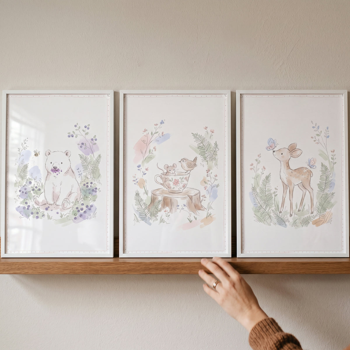 Dusty Pastel Forest Animal Wall Art Set of 3 - Sweet Meadow Dreams