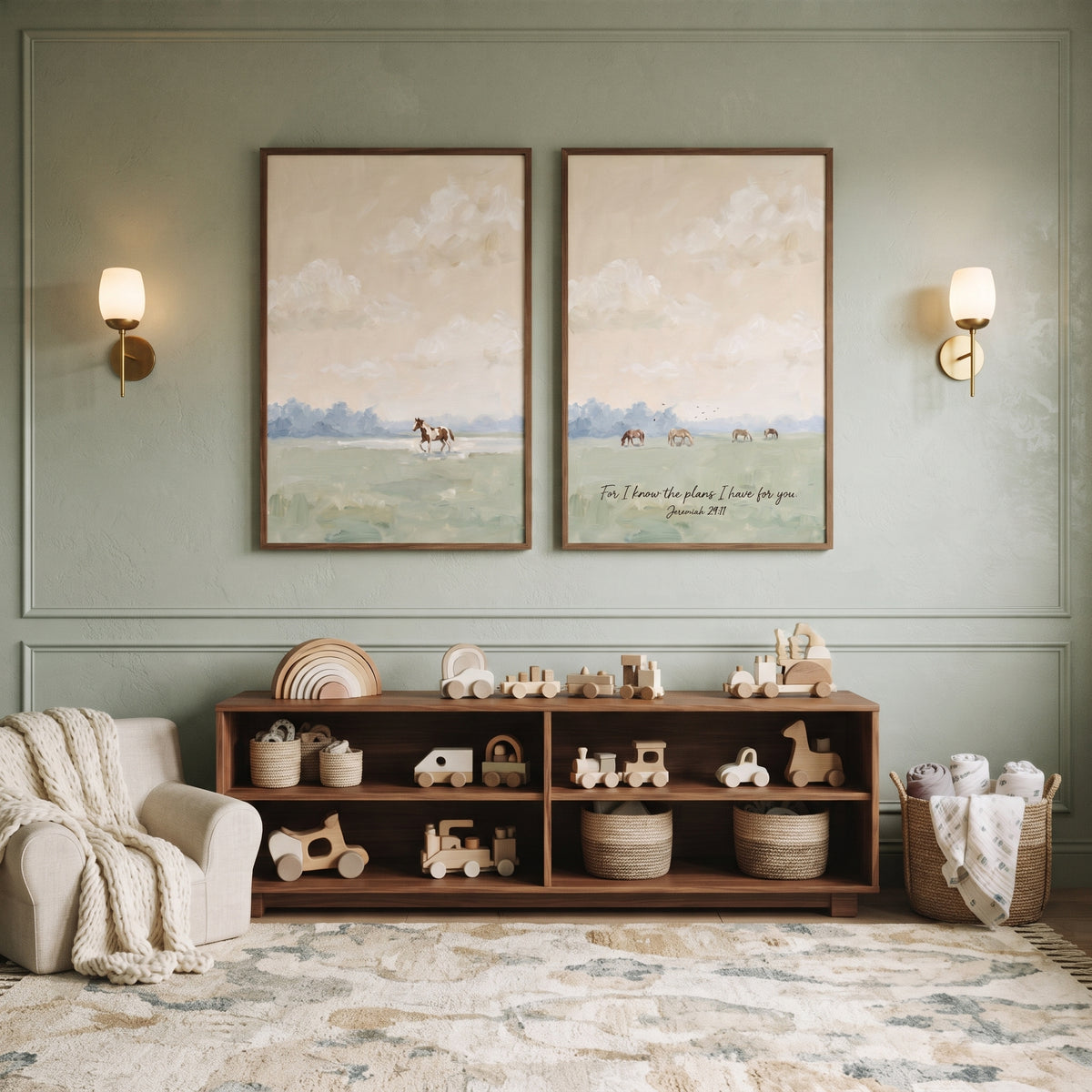Dusty Peach Sky Horse Wall Art Set Of 2 - Faithful Fields