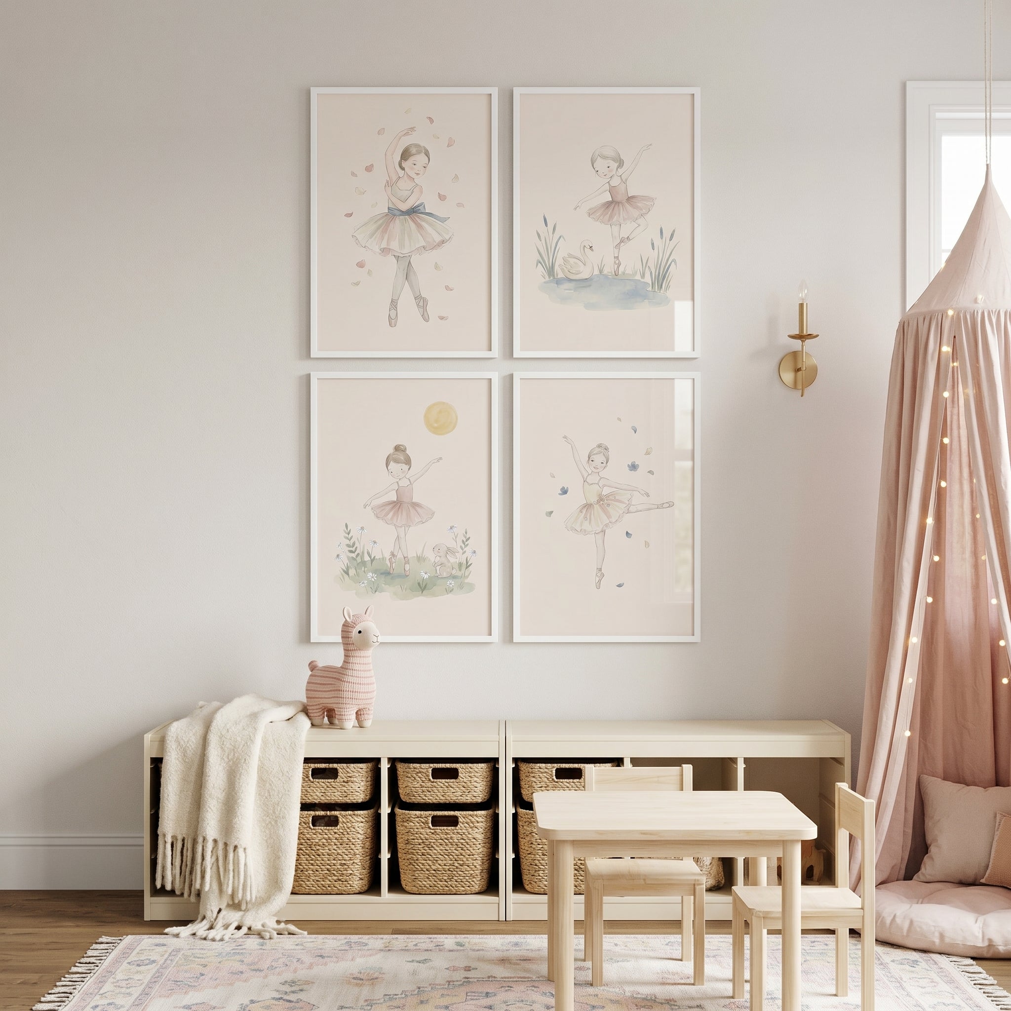 Dusty Pink Watercolor Ballerina Wall Art Set Of 4 - Graceful Little Dancers