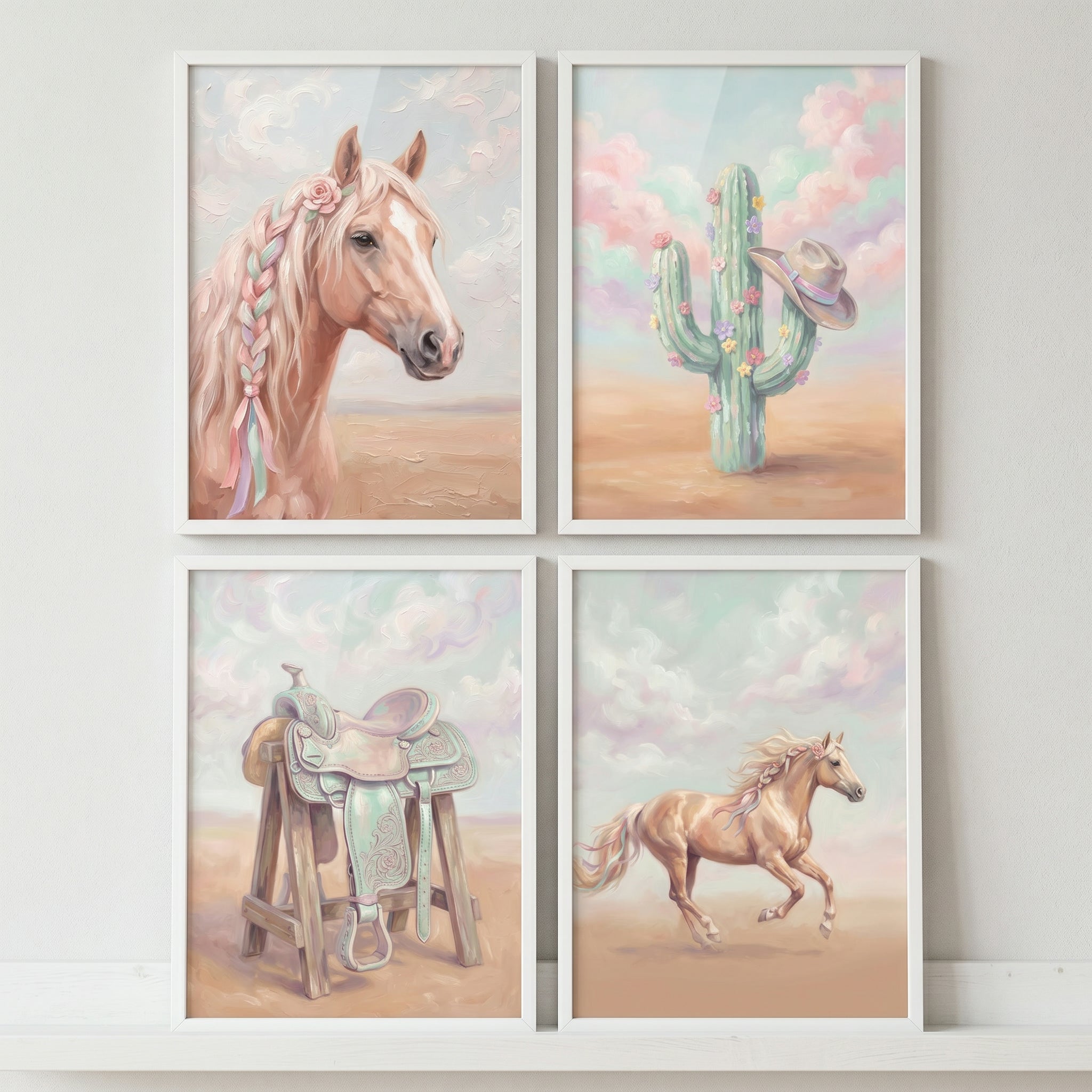 Dusty Pink Western Wall Art Set of 4 - Pastel Western Charm