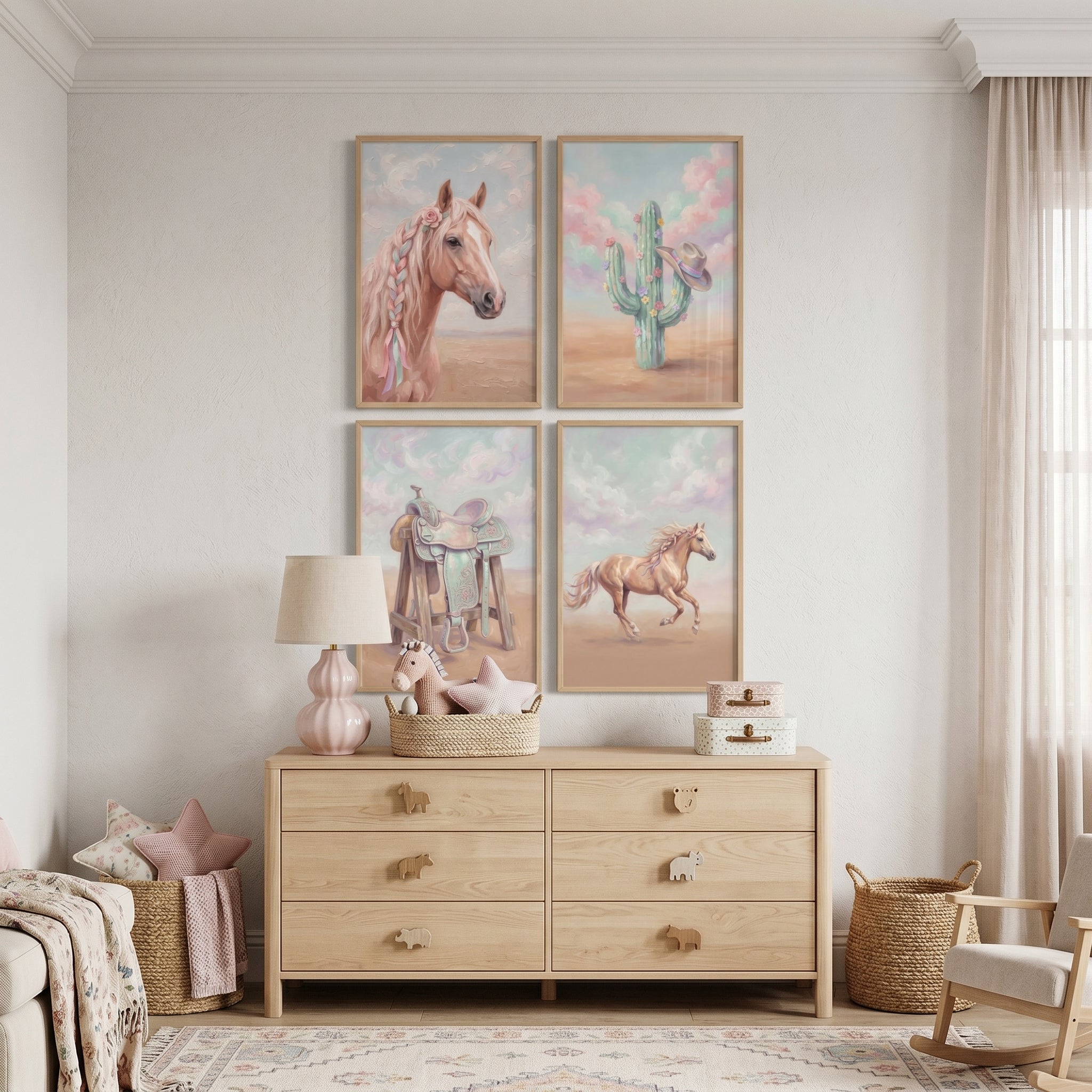 Dusty Pink Western Wall Art Set of 4 - Pastel Western Charm