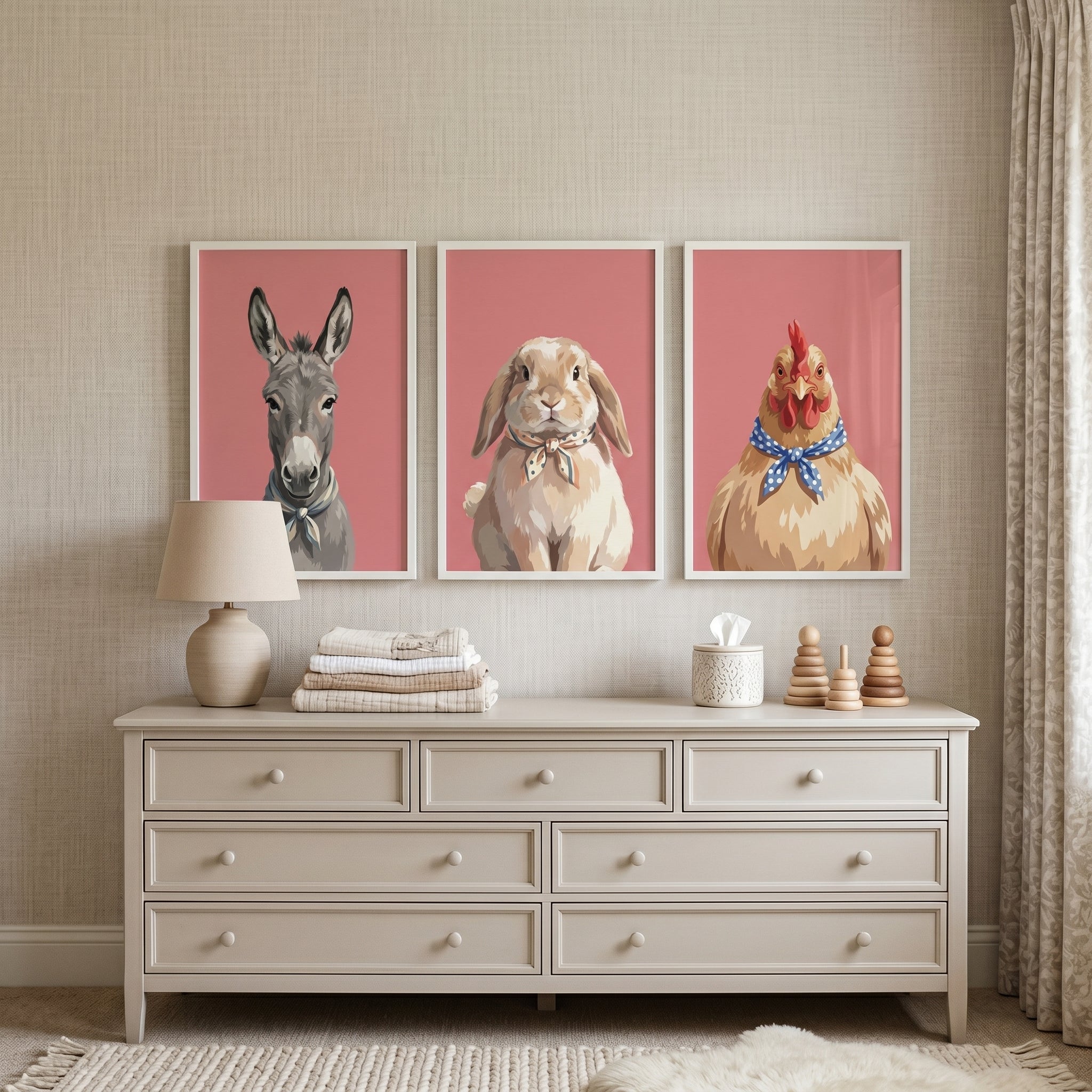 Dusty Rose Farm Animal Wall Art Set of 3 - Farm Friends Trio