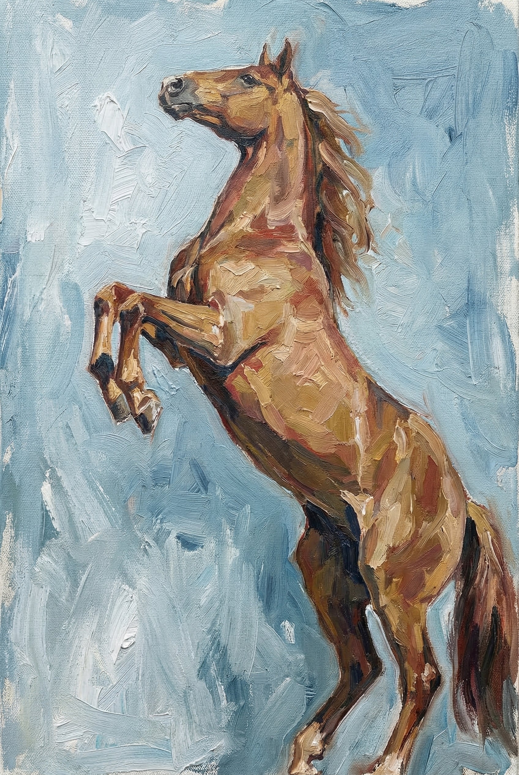 Dynamic Rearing Brown Horse Wall Art - Rising Bronze Stallion