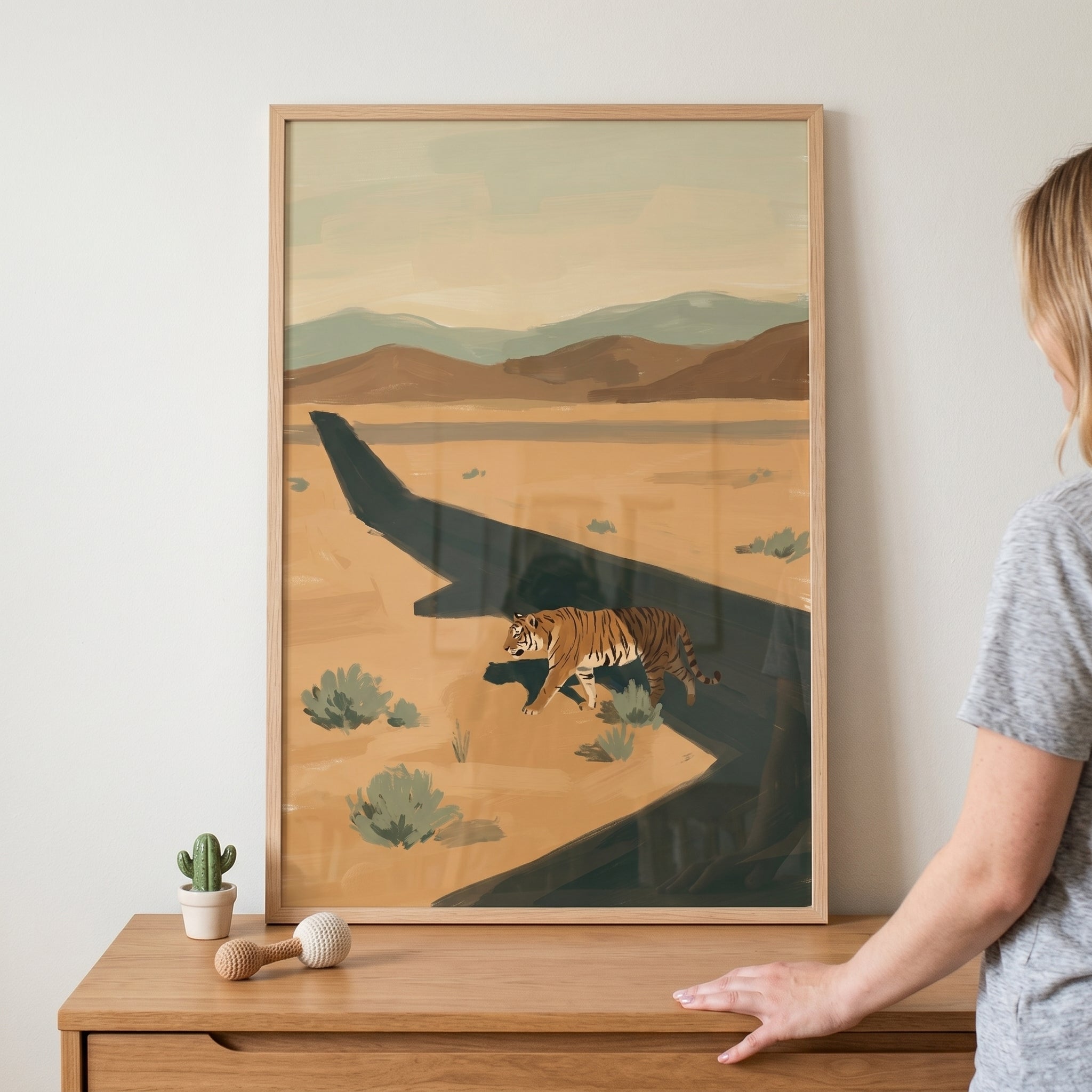 Earth Tone Landscape Tiger Wall Art - Desert Tiger Shadow