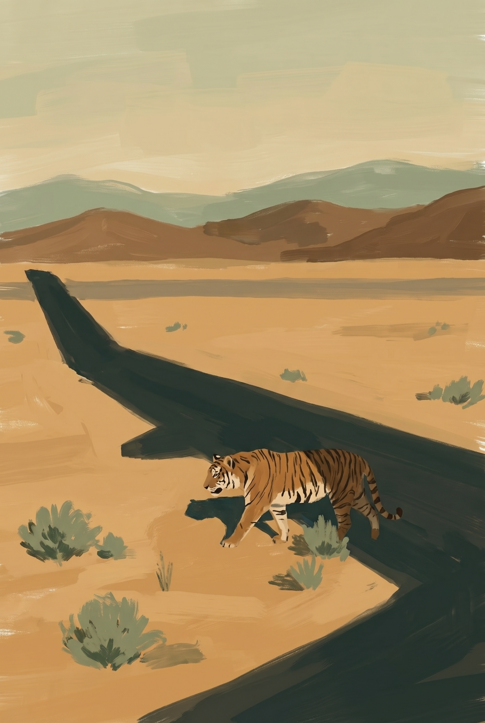 Earth Tone Landscape Tiger Wall Art - Desert Tiger Shadow