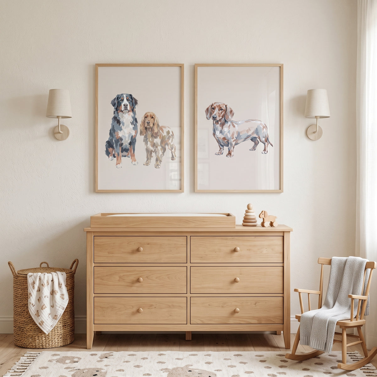 Earth Tone Painterly Dogs Wall Art Set of 2 - Loyal Canine Companions