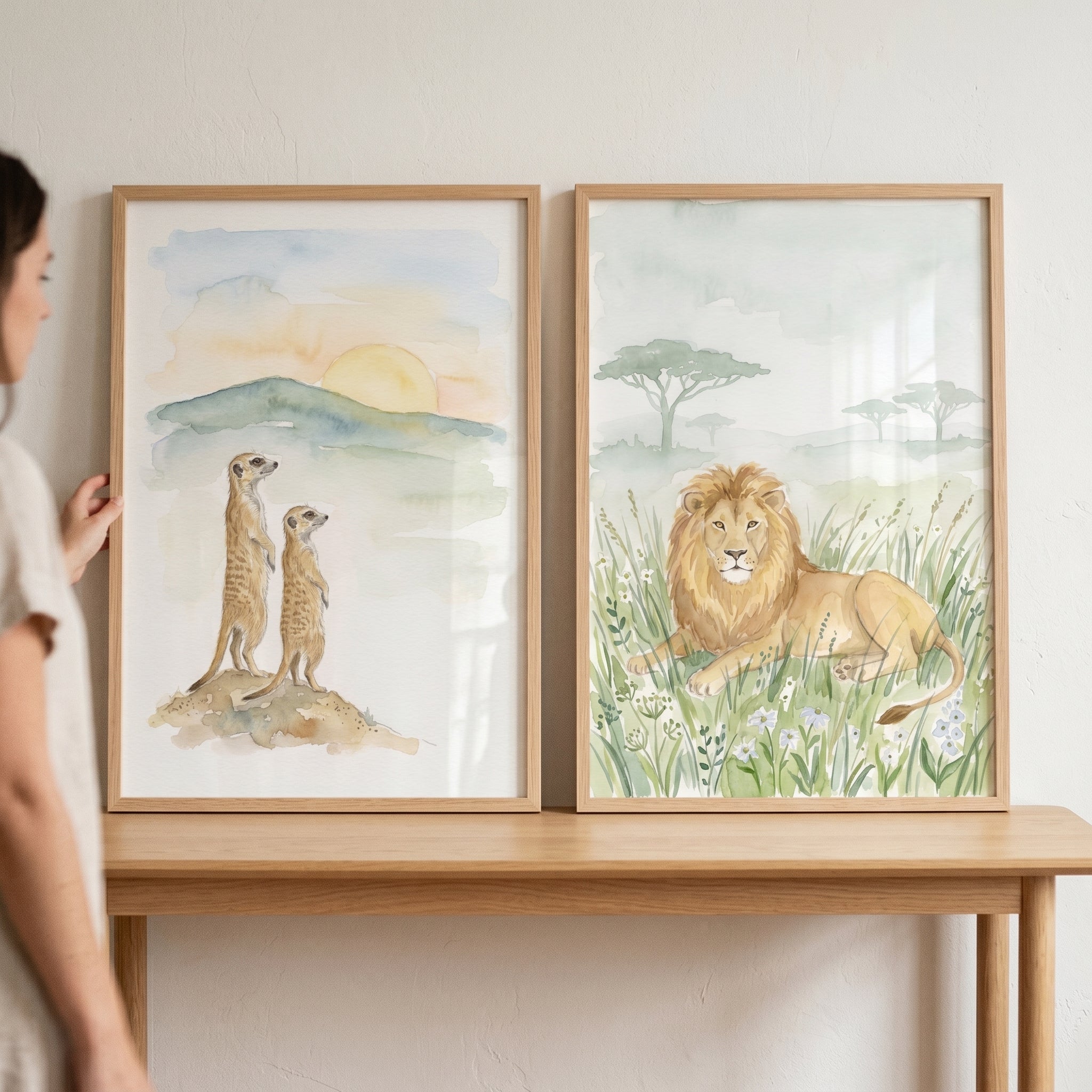 Earth Tone Savanna Animals Wall Art Set Of 2 - Savanna Sunset Friends