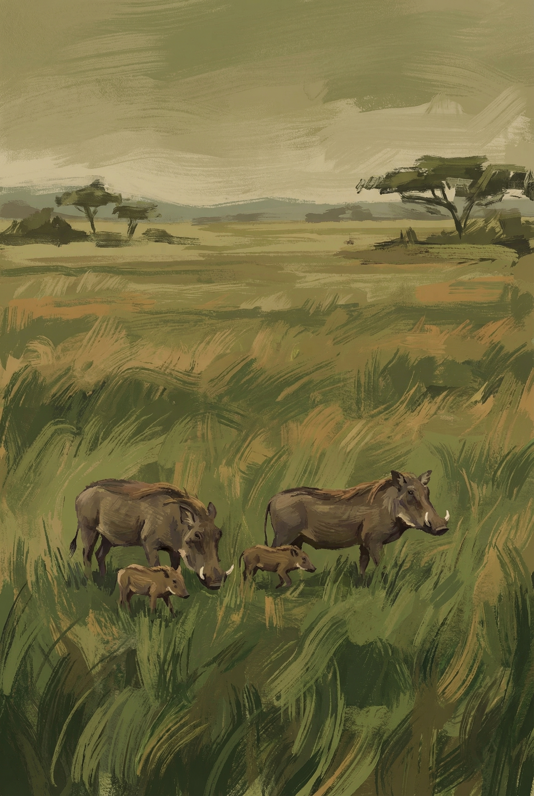 Earth Tone Savanna Warthog Wall Art - Savanna Family Life