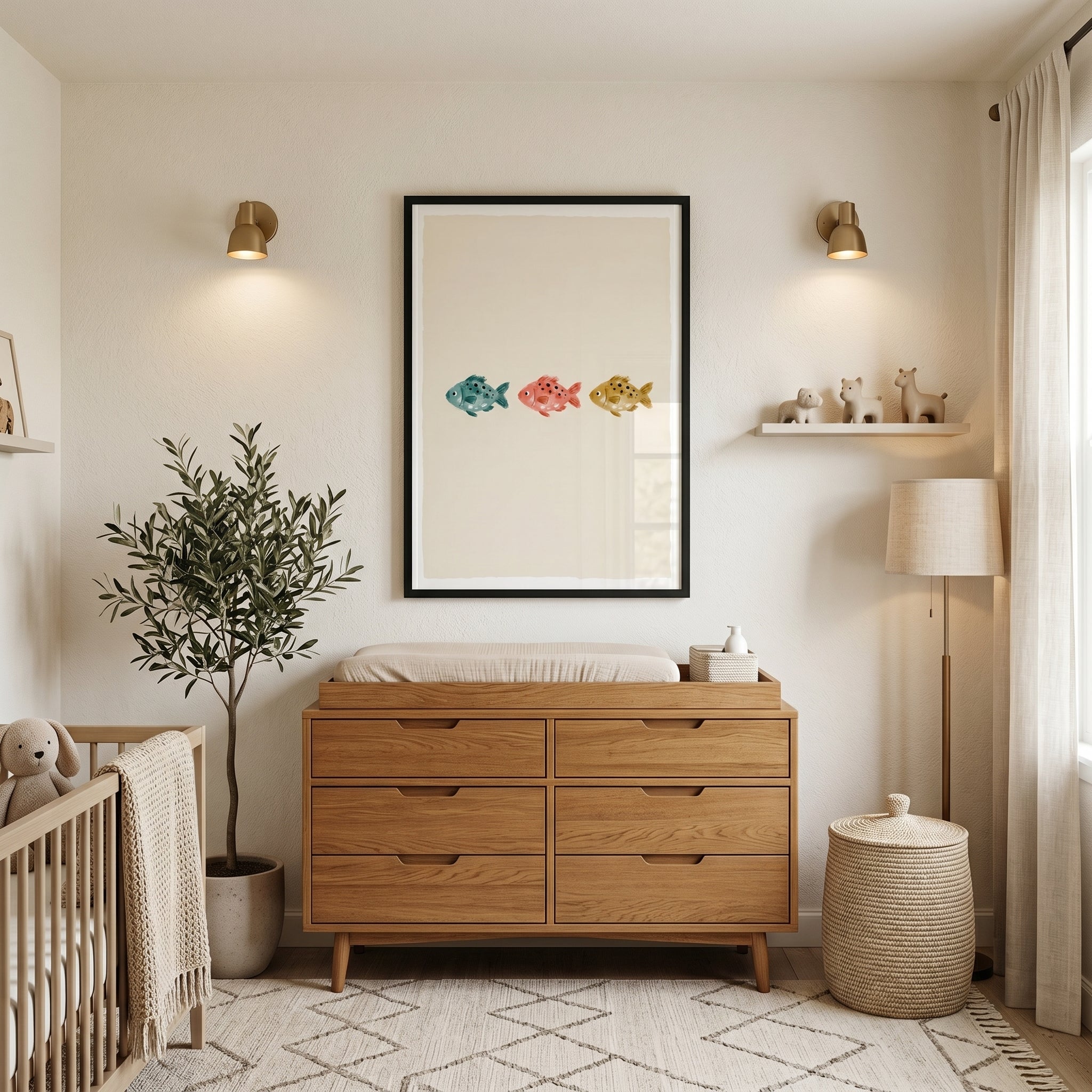 Earth Tone Swimming Fish Print - Three Spotted Fish