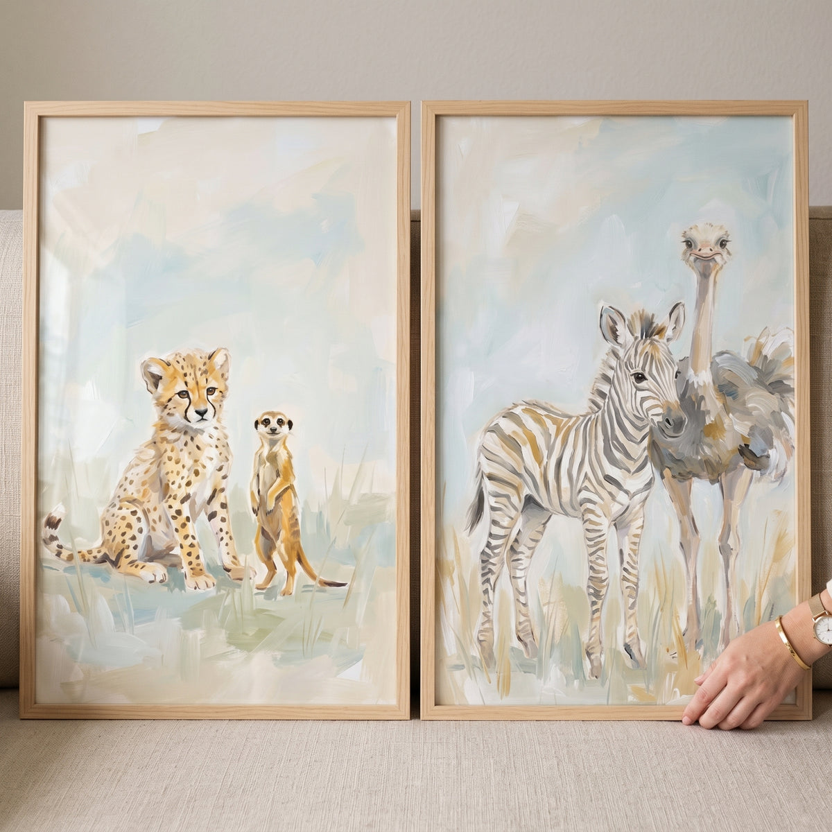Earthy Baby Safari Animals Artwork Set Of 2 - Savannah Animal Friends