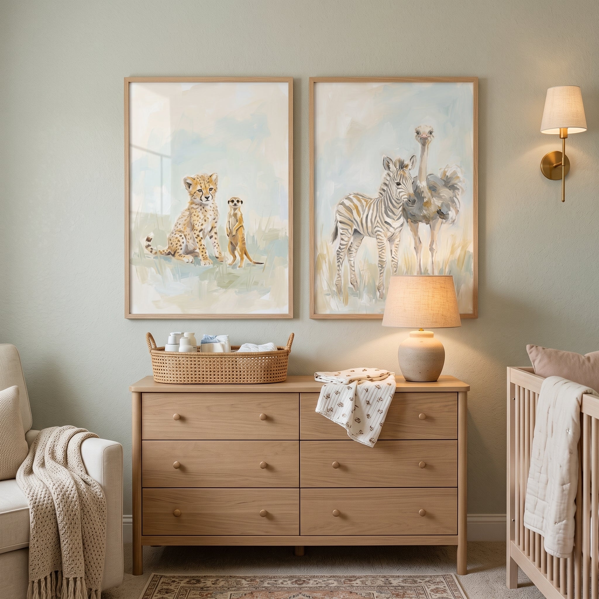 Earthy Baby Safari Animals Artwork Set Of 2 - Savannah Animal Friends