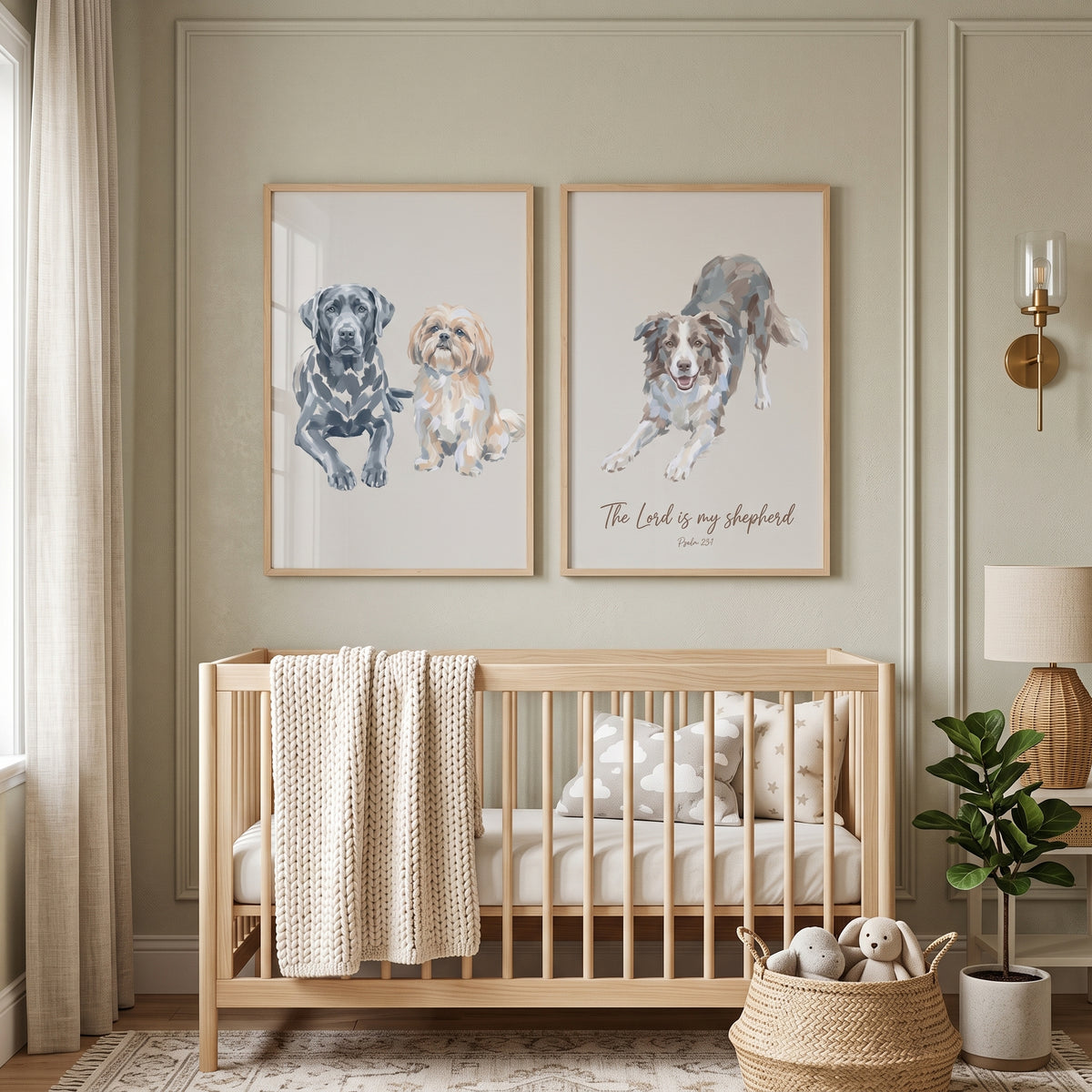 Earthy Beige Scripture Dogs Wall Art Set of 2 - Faithful Paws Grace
