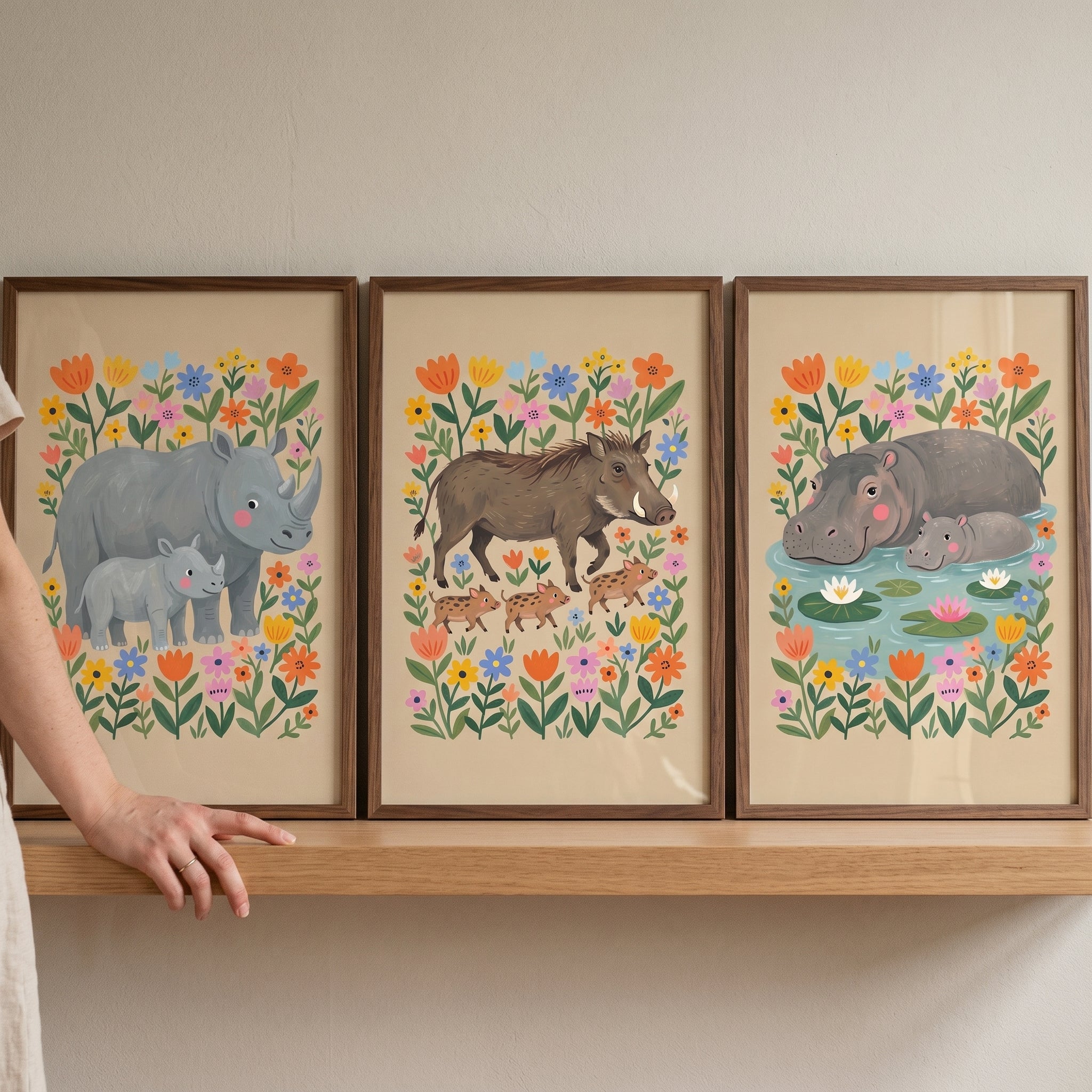 Earthy Botanical Safari Animal Artwork Set Of 3 - Wild Motherhood