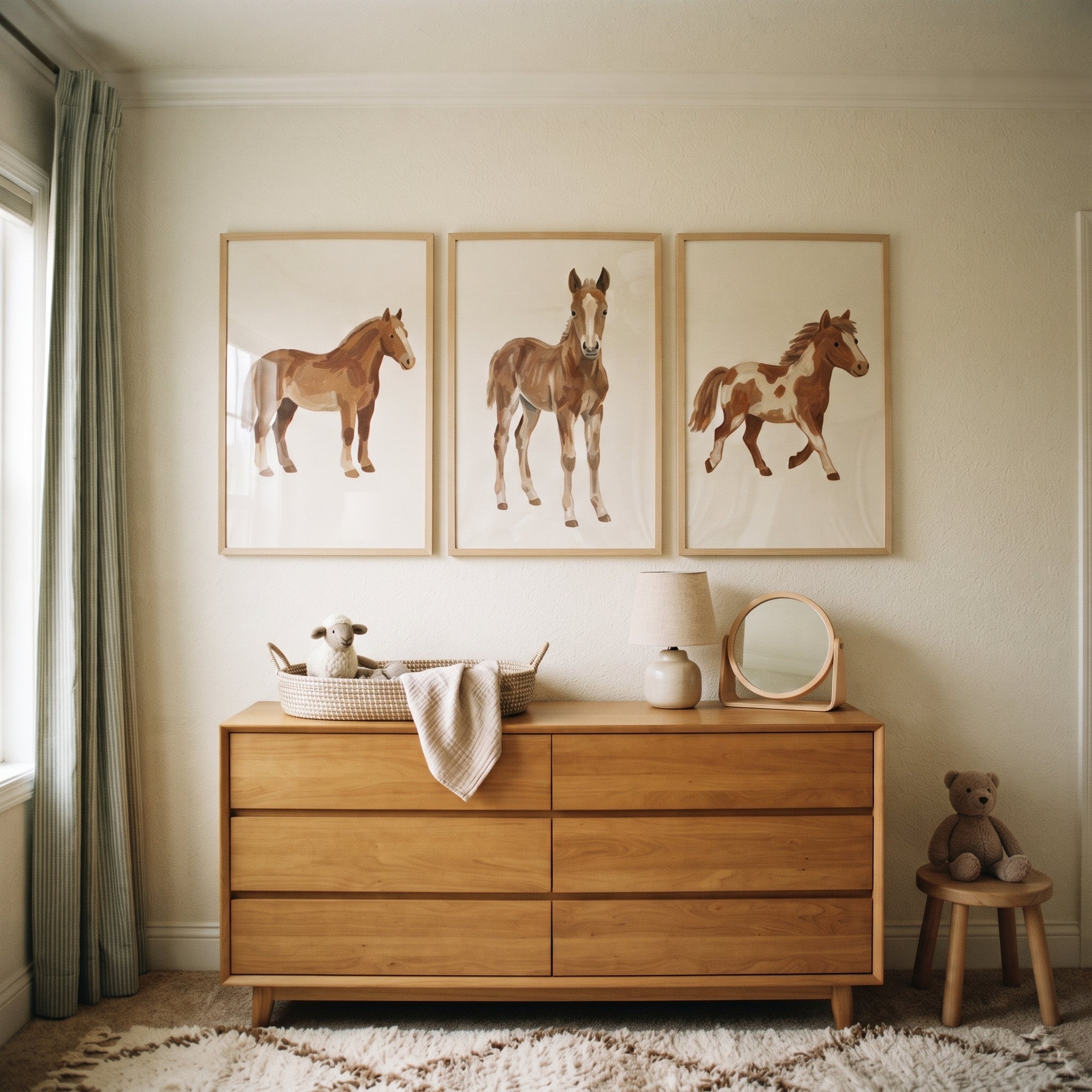 Earthy Brown Chestnut Horse Wall Art Set of 3 - Earthy Horse Trio