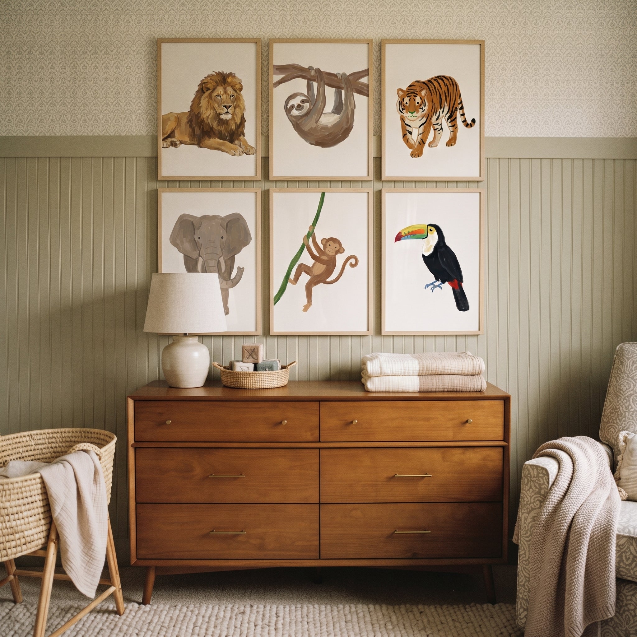 Earthy Brushstroke Safari Animals Wall Art Set of 6 - Wild Jungle Portraits