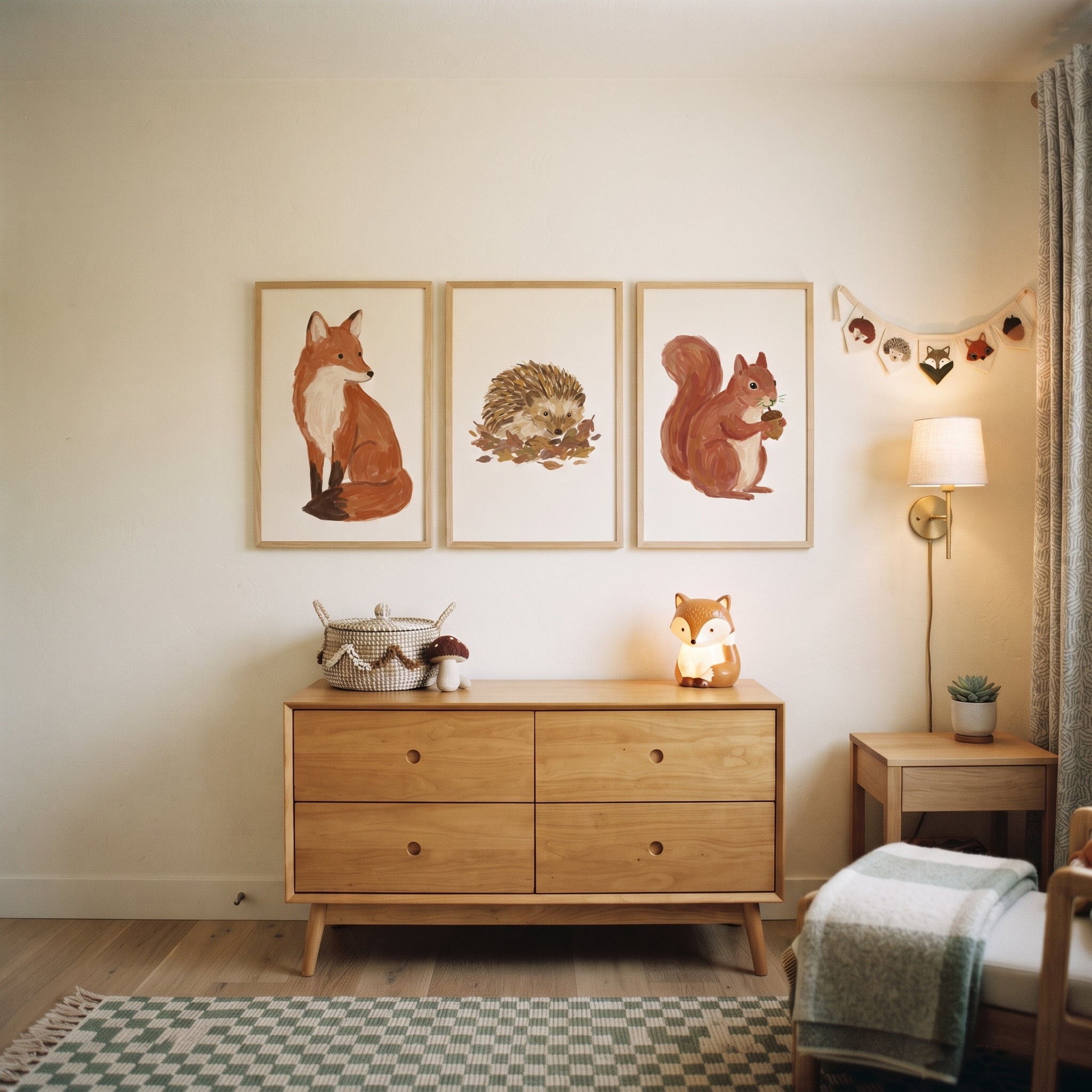 Earthy Brushstroke Woodland Animals Wall Art Set of 3 - Cozy Forest Trio