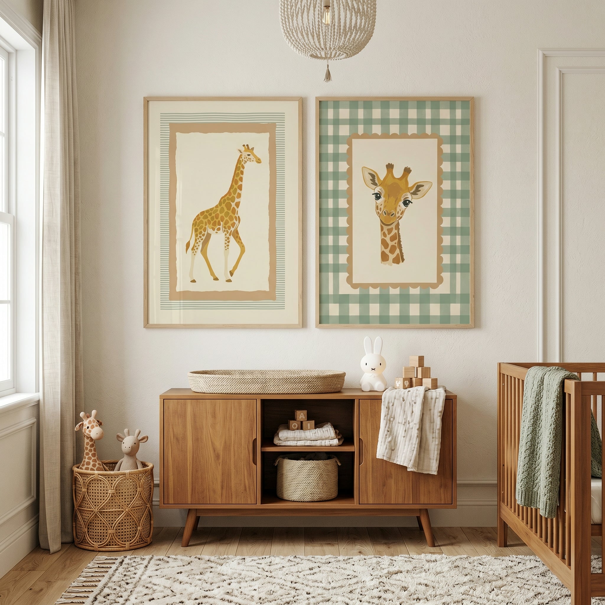 Earthy Folk Giraffe Wall Art Set of 2 - Gentle Giraffe Duo