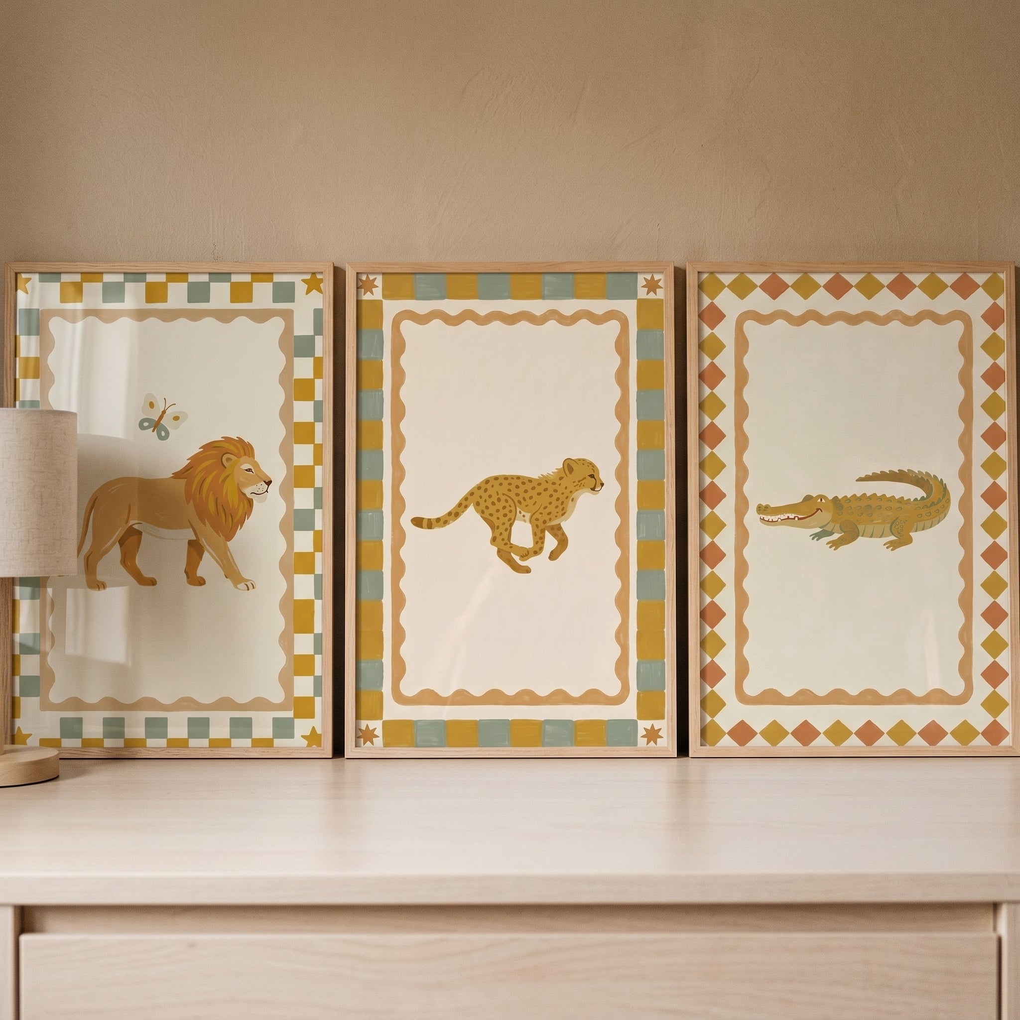 Earthy Folk Safari Animal Wall Art Set of 3 - Safari Animal Trio